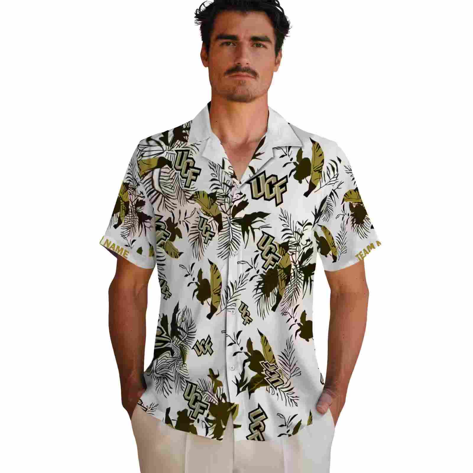 personalized ucf knights botanical theme gold white hawaiian shirt fashion forward