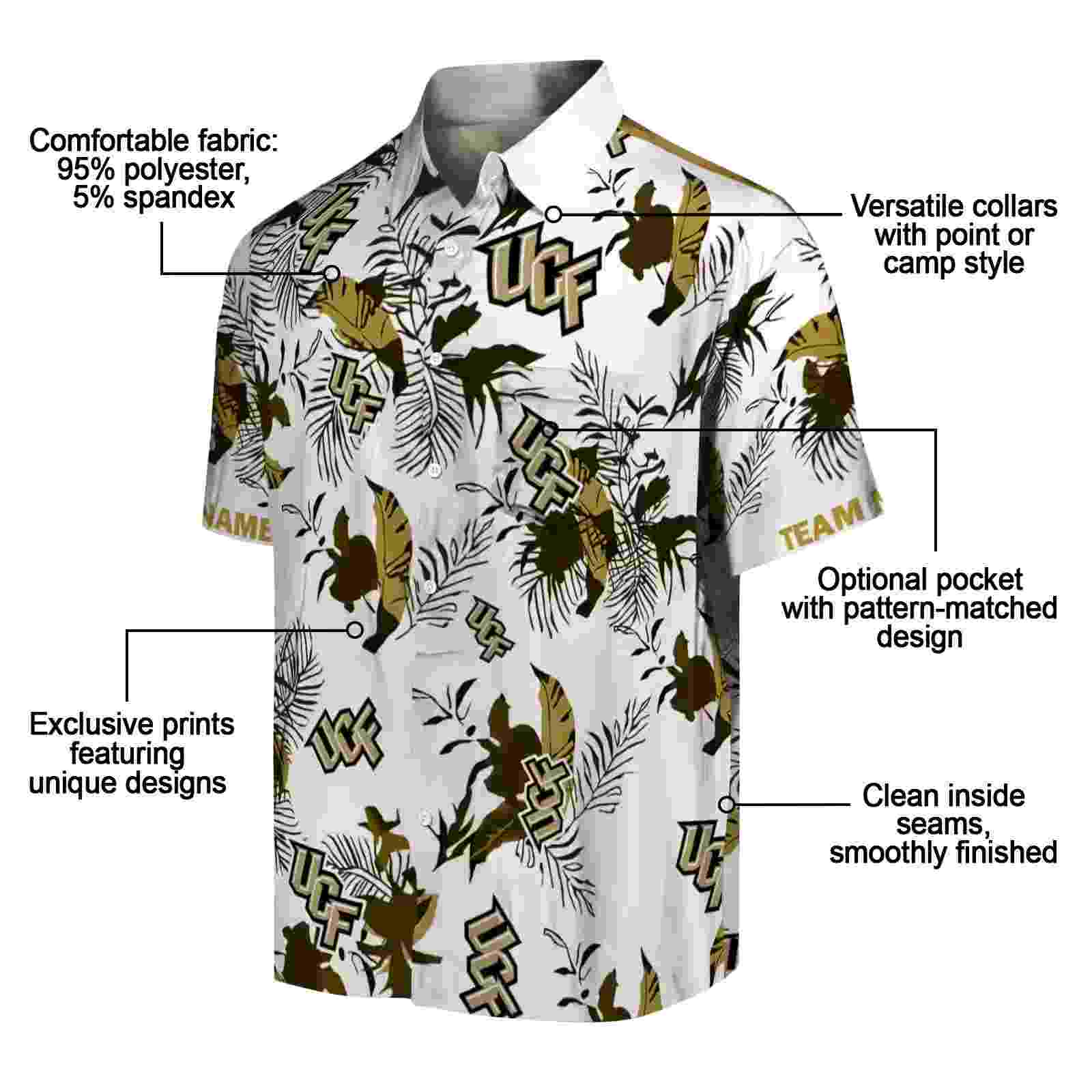 personalized ucf knights botanical theme gold white hawaiian shirt new arrival