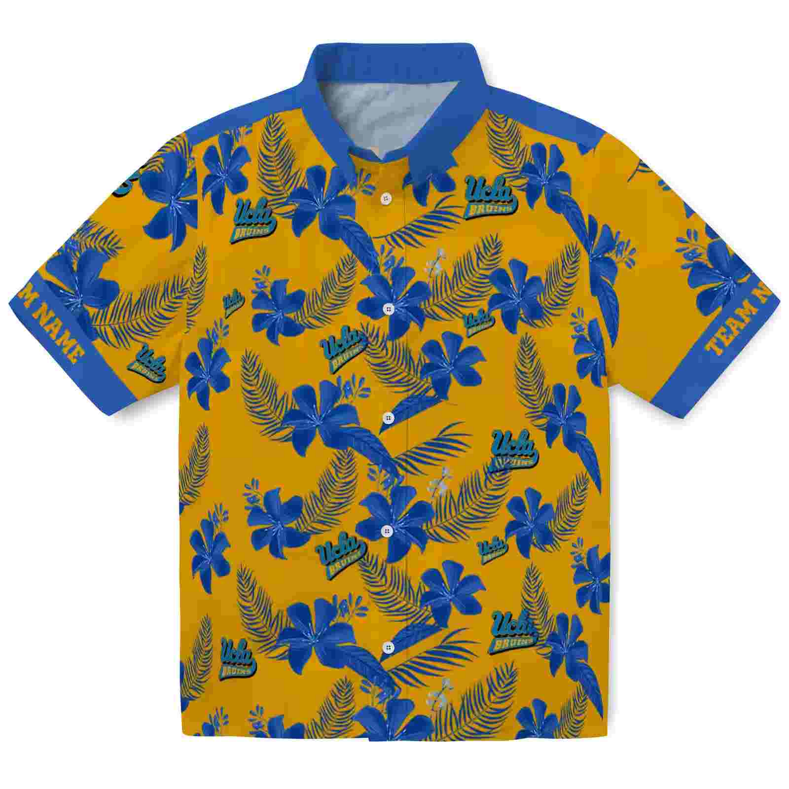 Personalized UCLA Bruins Botanical Print Gold Hawaiian Shirt