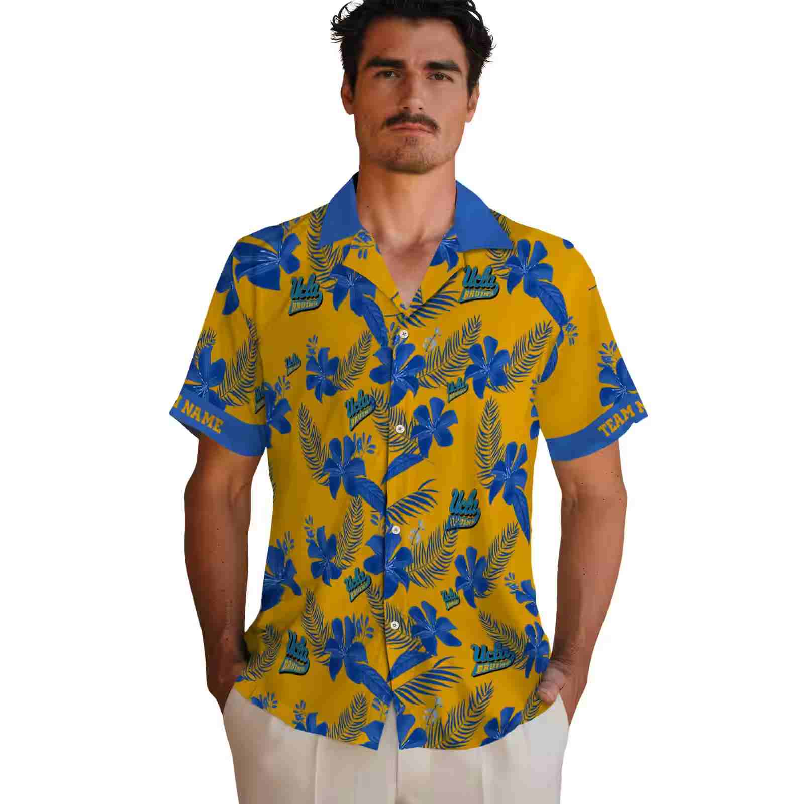 personalized ucla bruins botanical print gold hawaiian shirt fashion forward