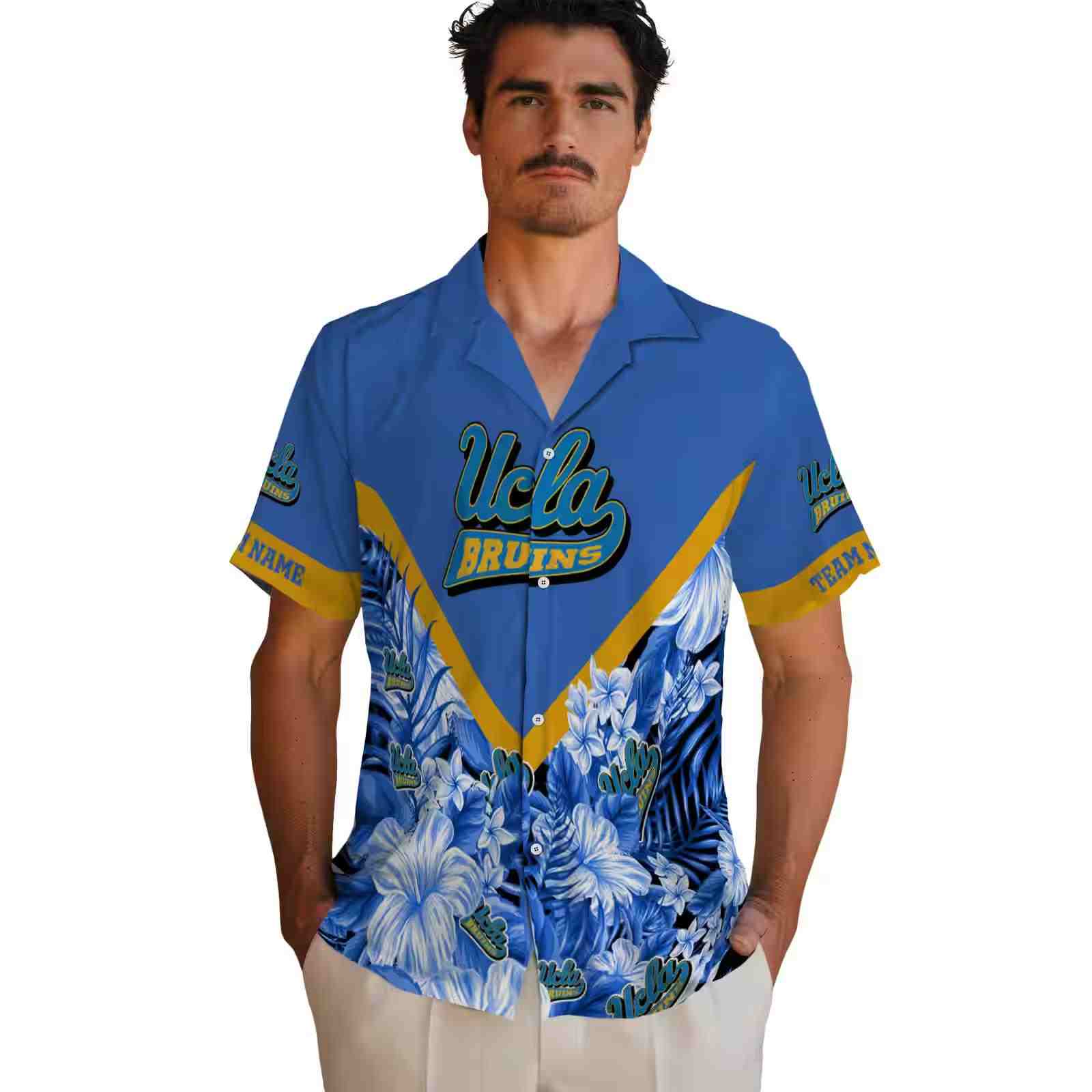 personalized ucla bruins floral chevron blue hawaiian shirt fashion forward