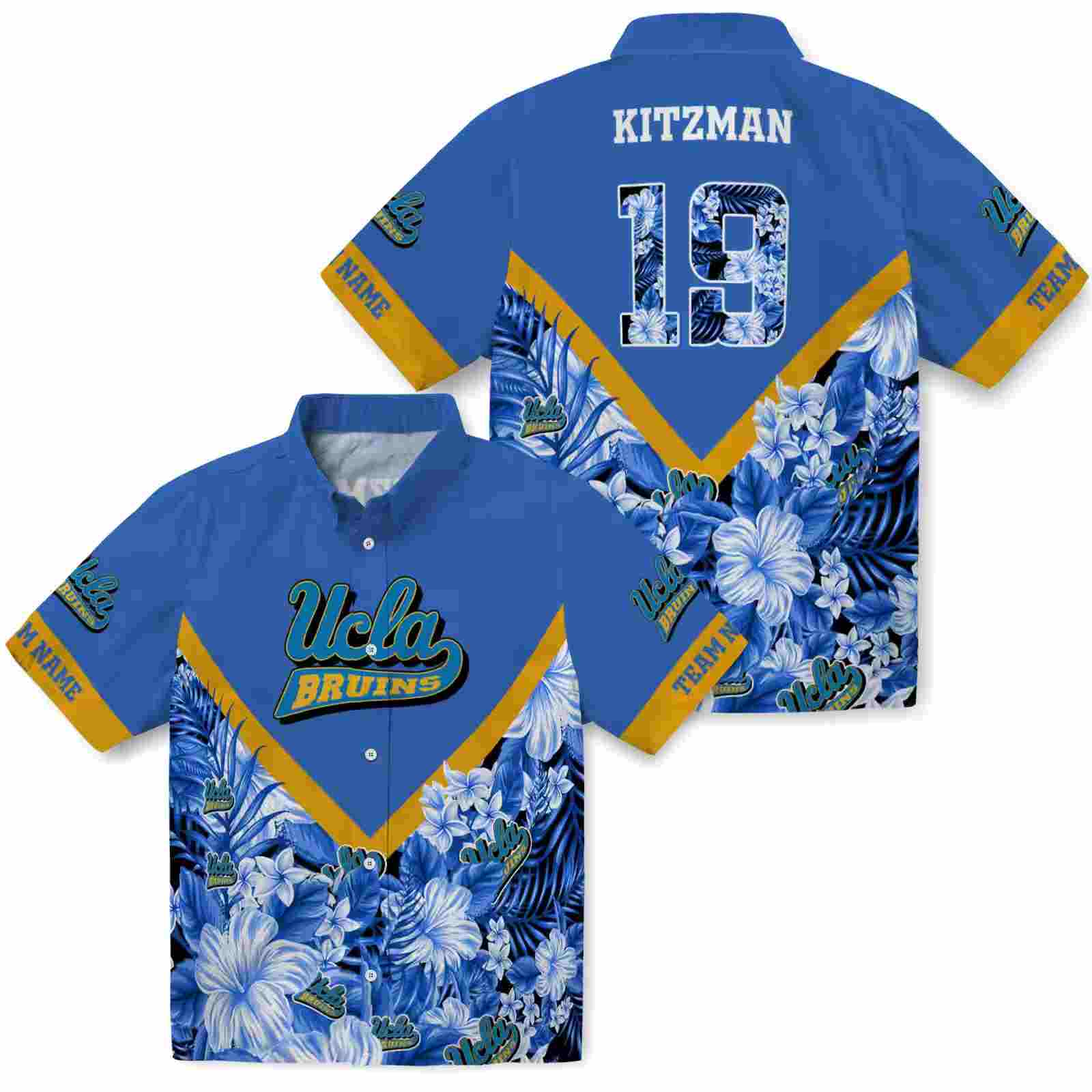 personalized ucla bruins floral chevron blue hawaiian shirt high quality