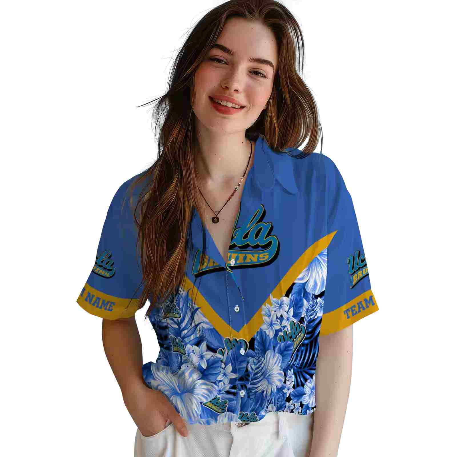 personalized ucla bruins floral chevron blue hawaiian shirt latest model