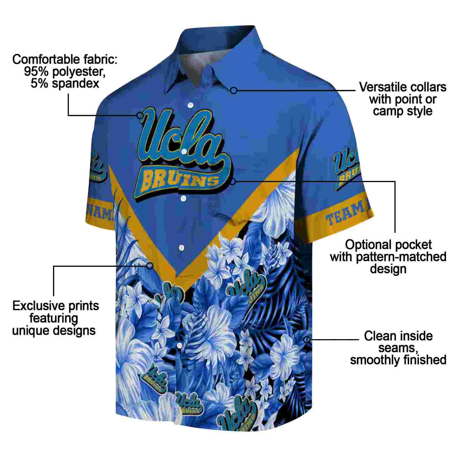 personalized ucla bruins floral chevron blue hawaiian shirt new arrival