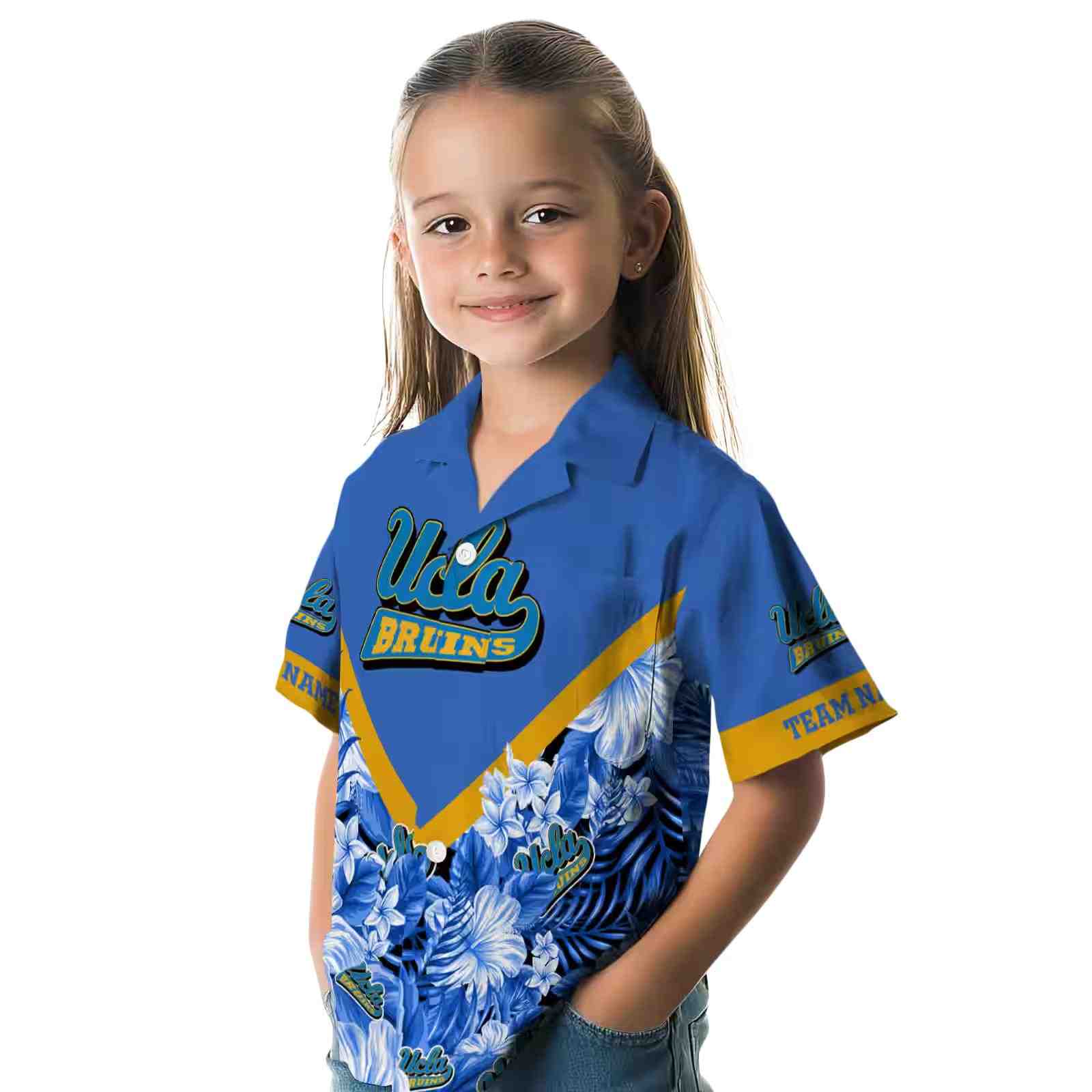 personalized ucla bruins floral chevron blue hawaiian shirt premium grade