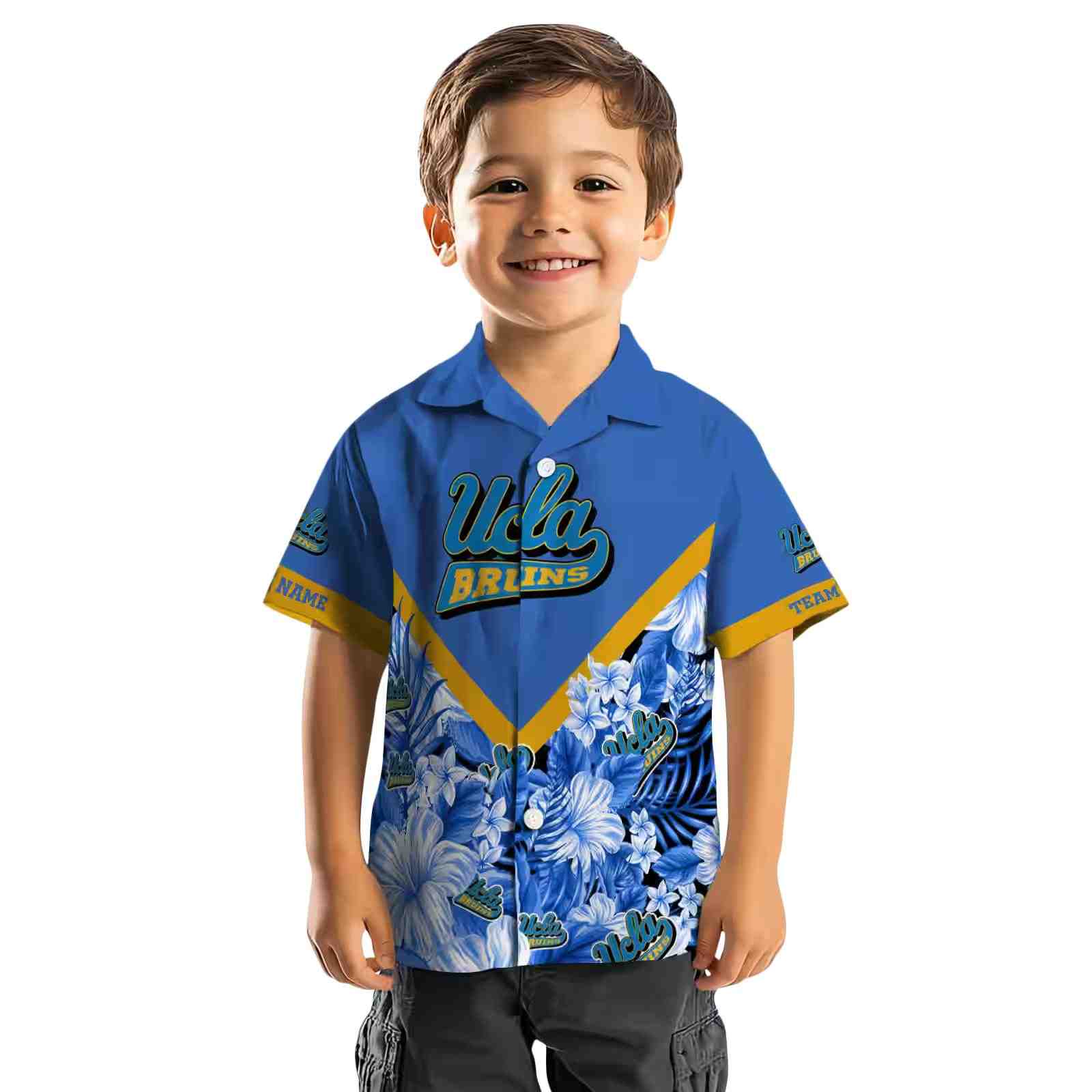 personalized ucla bruins floral chevron blue hawaiian shirt top rated