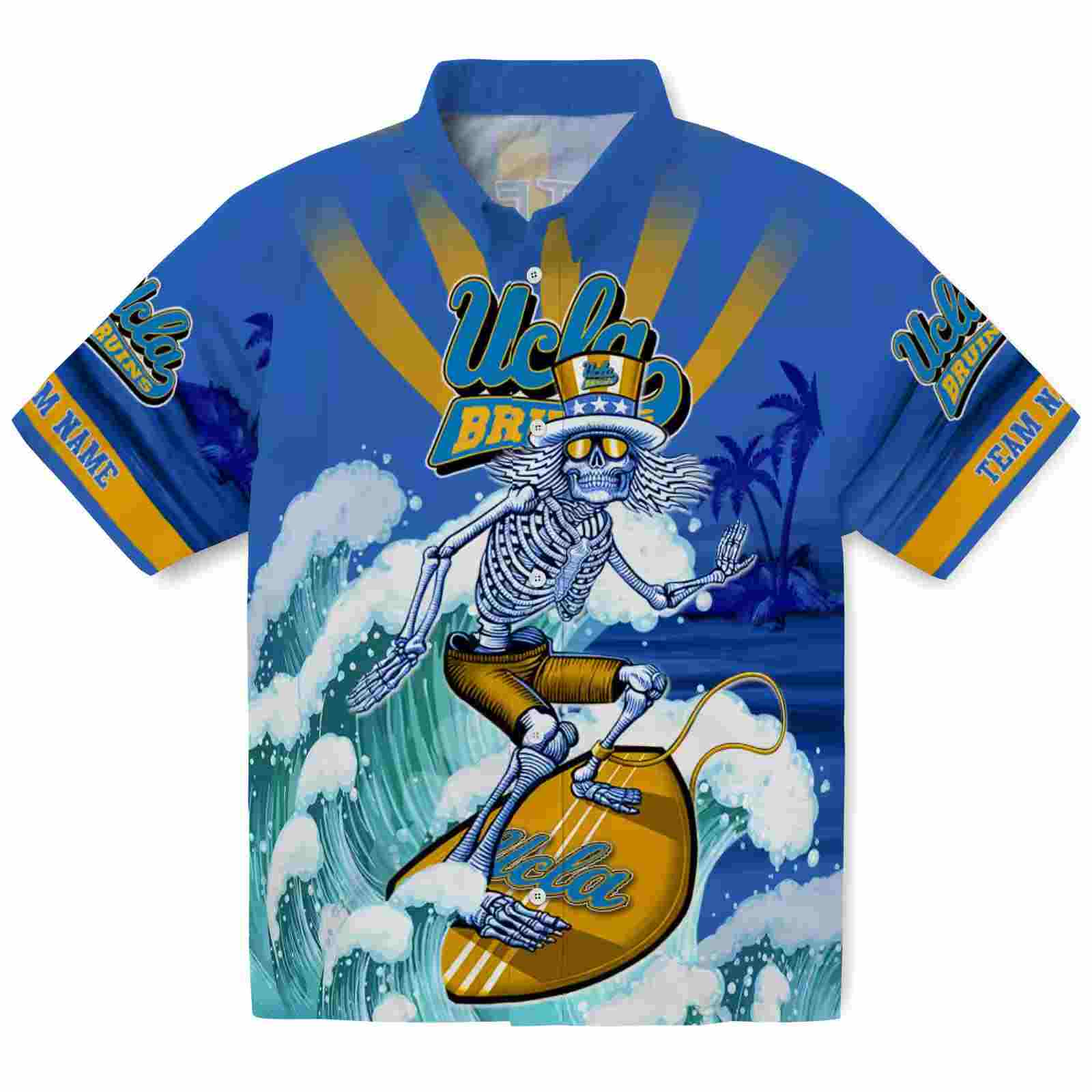 Personalized UCLA Bruins Surfing Skeleton Blue Hawaiian Shirt