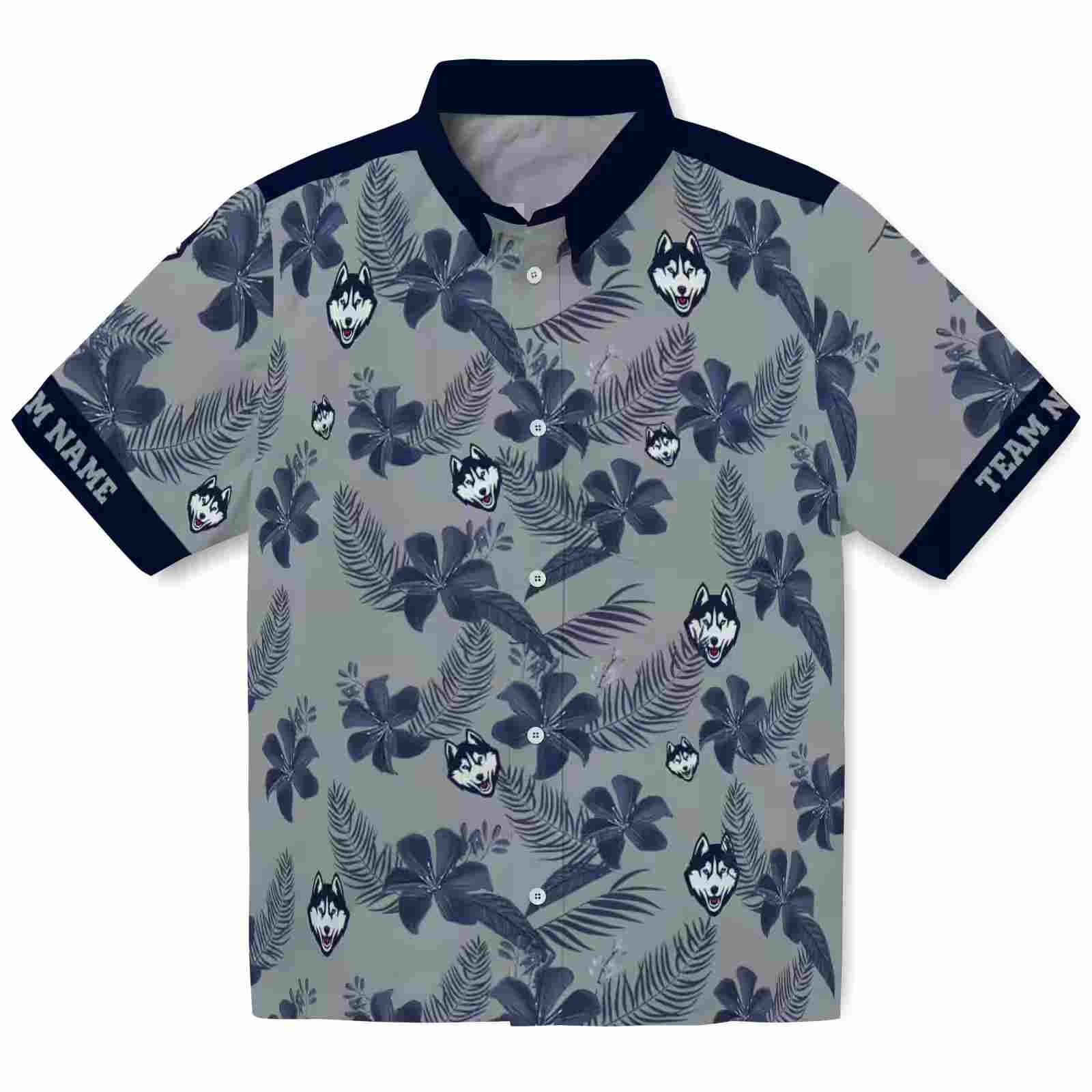 Personalized UConn Huskies Botanical Print Grey Hawaiian Shirt