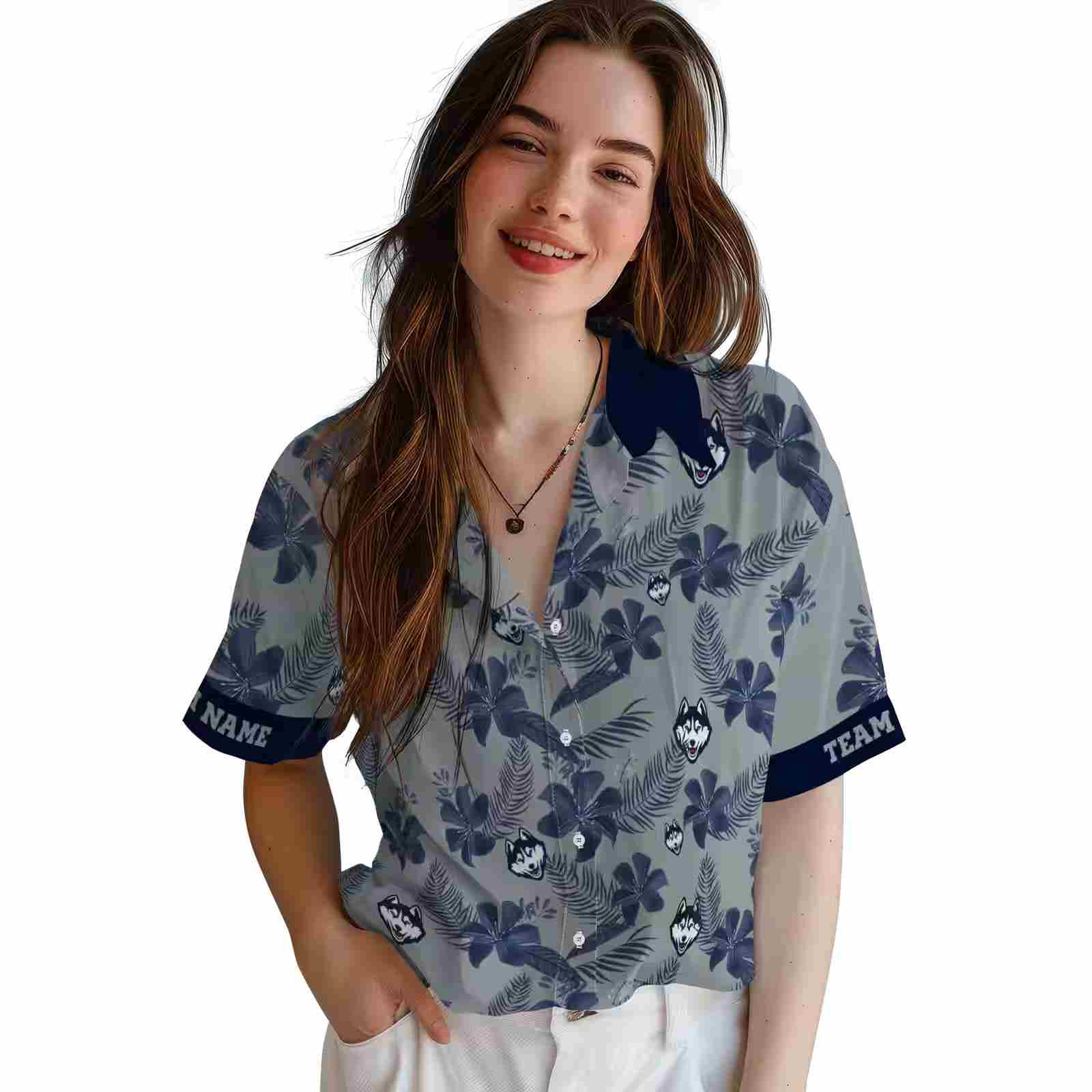 personalized uconn huskies botanical print grey hawaiian shirt latest model