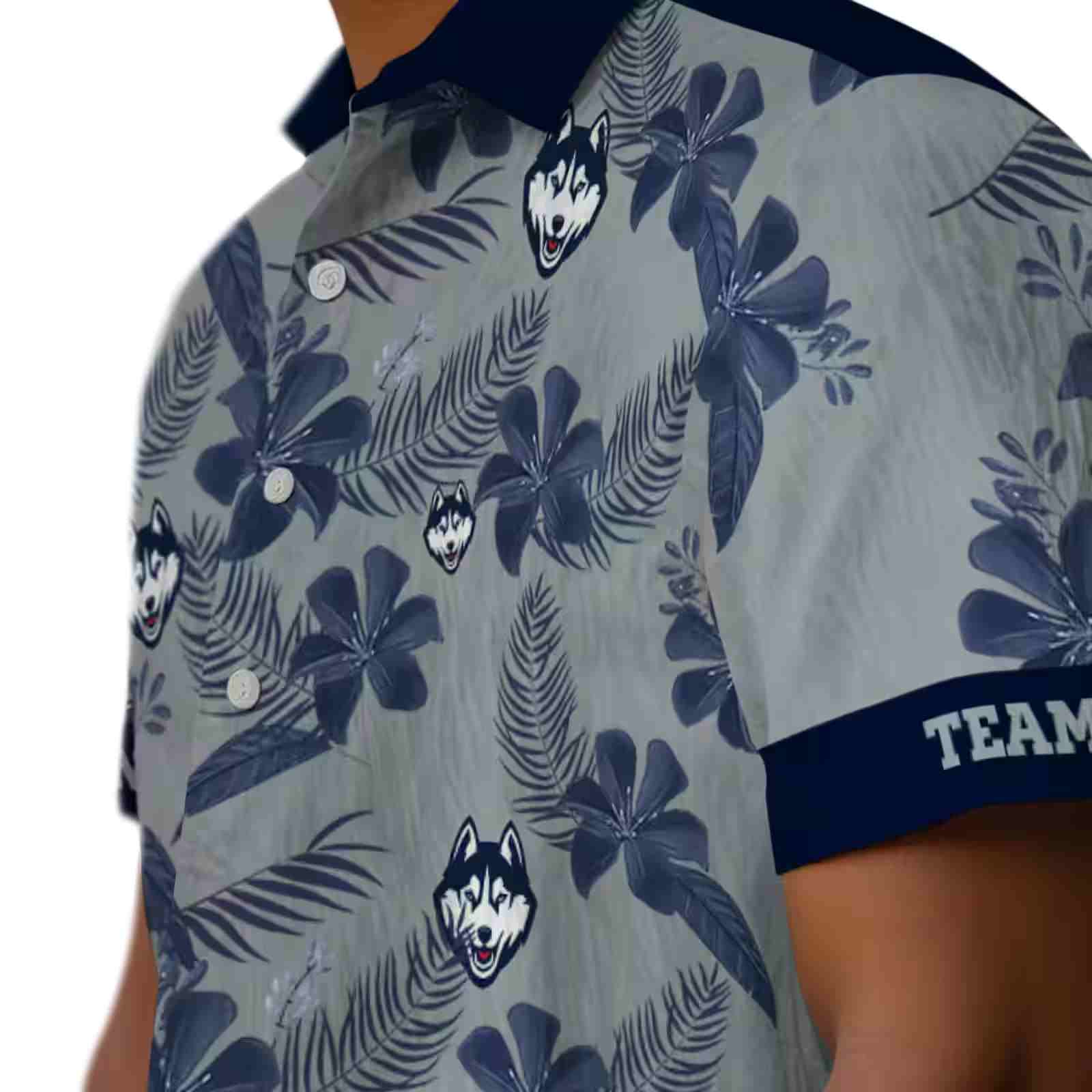 personalized uconn huskies botanical print grey hawaiian shirt trendy