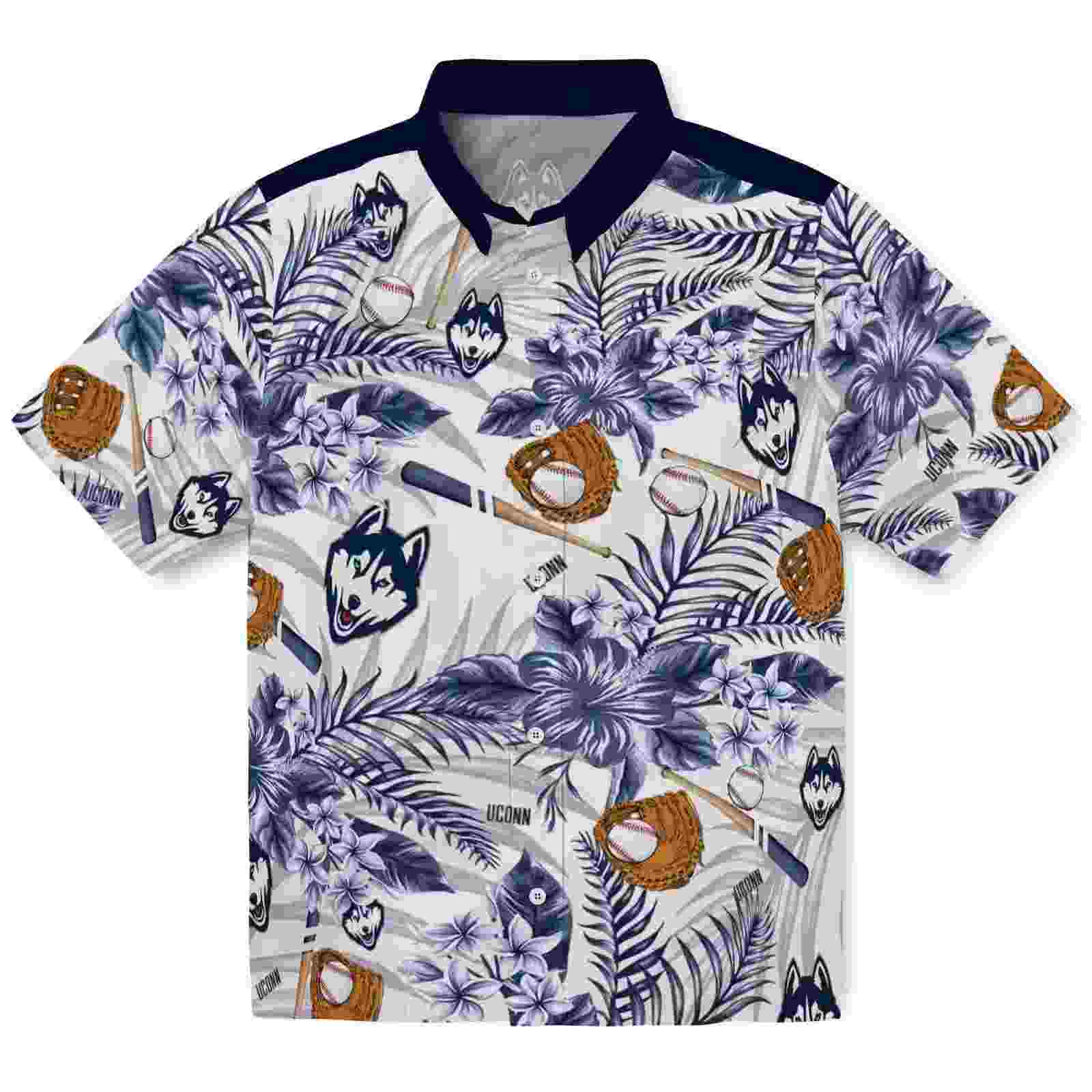 Personalized UConn Huskies Floral Baseball Blue White Hawaiian Shirt