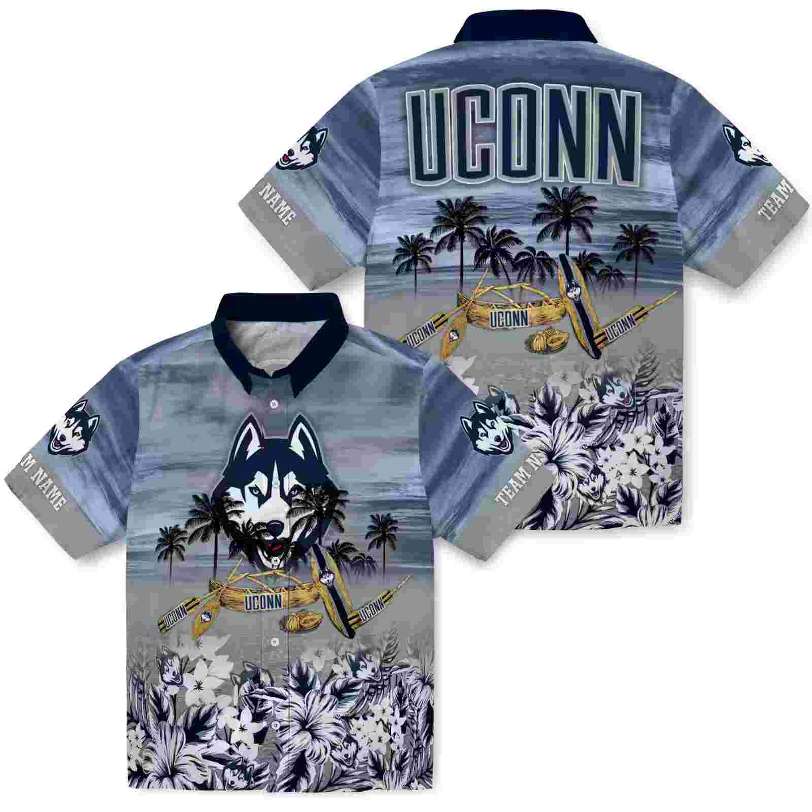 personalized uconn huskies tropical canoe blue hawaiian shirt high quality