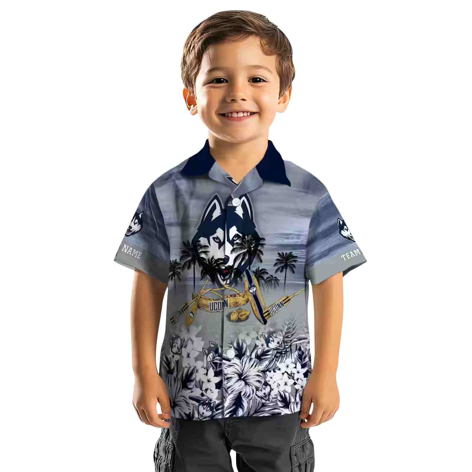 personalized uconn huskies tropical canoe blue hawaiian shirt top rated