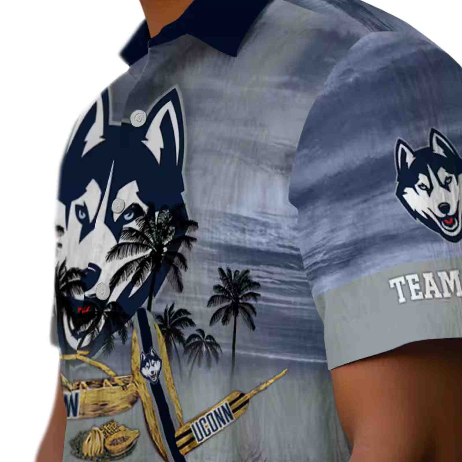 personalized uconn huskies tropical canoe blue hawaiian shirt trendy