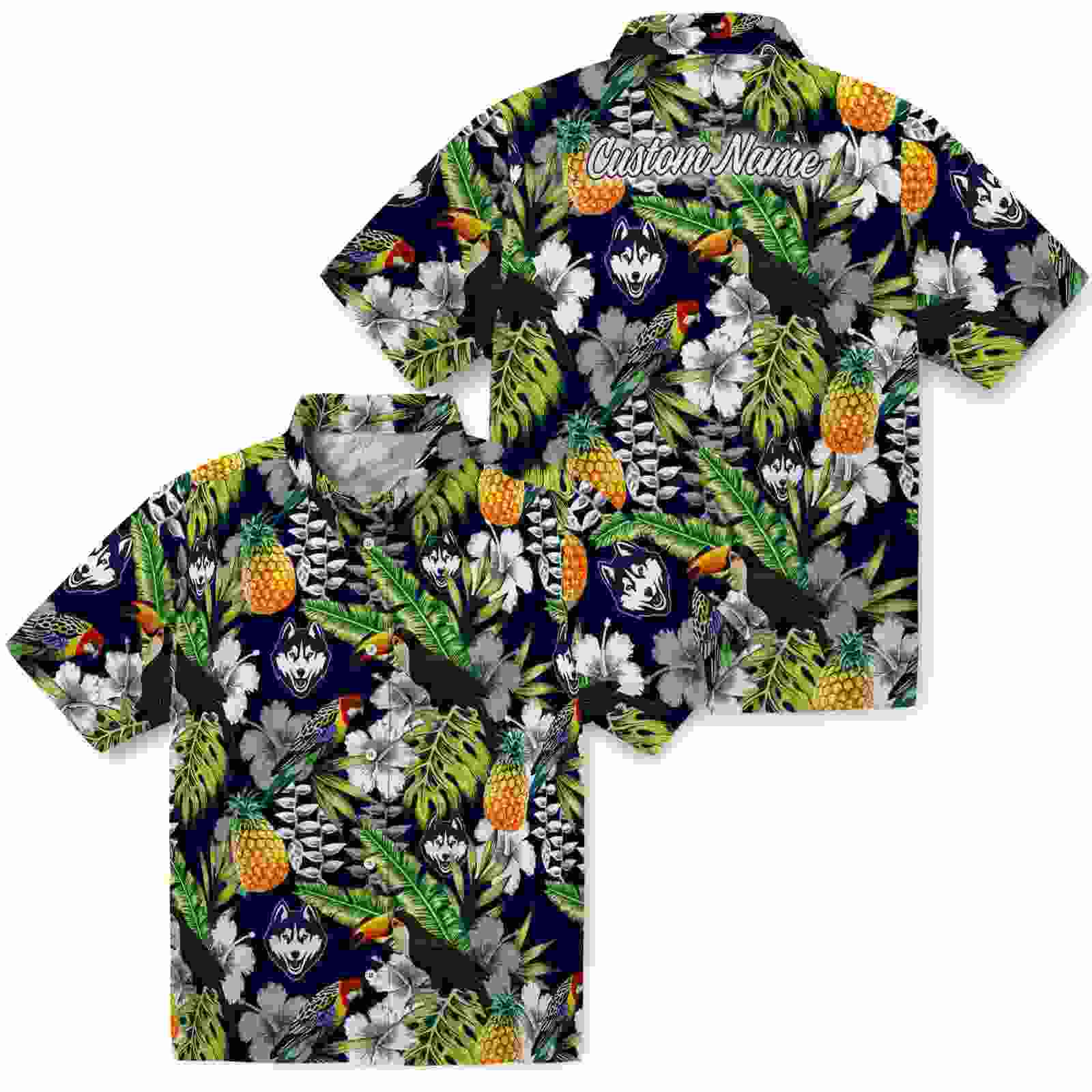 personalized uconn huskies tropical toucan blue green hawaiian shirt high quality