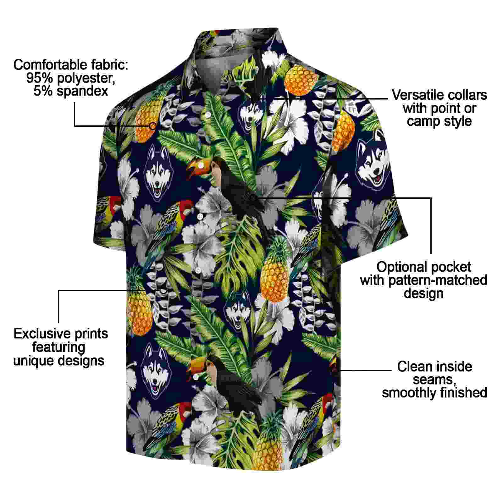 personalized uconn huskies tropical toucan blue green hawaiian shirt new arrival