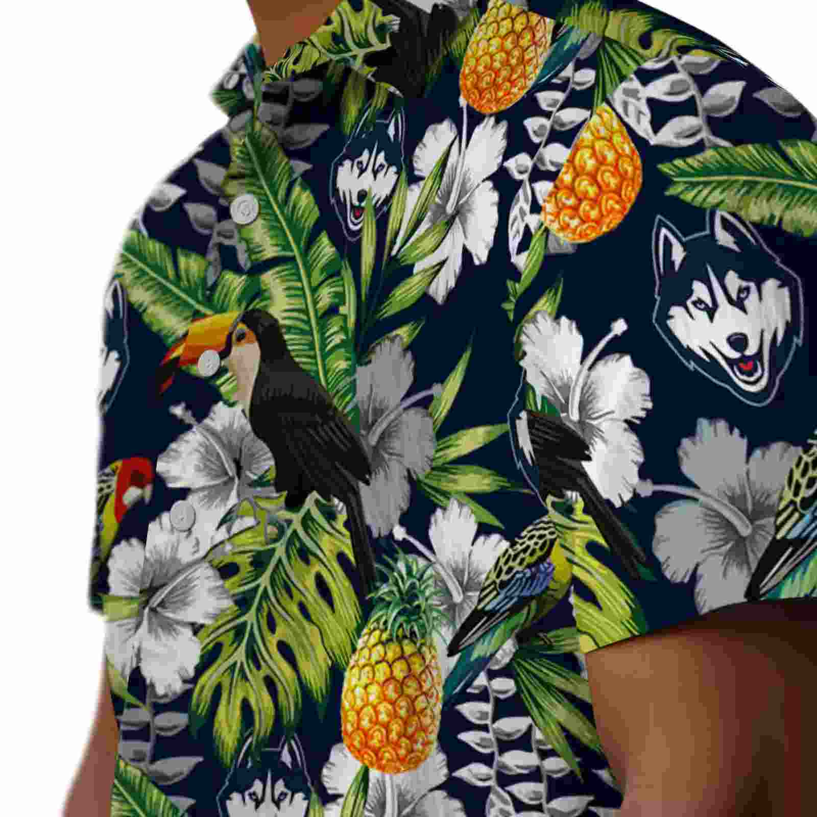 personalized uconn huskies tropical toucan blue green hawaiian shirt trendy