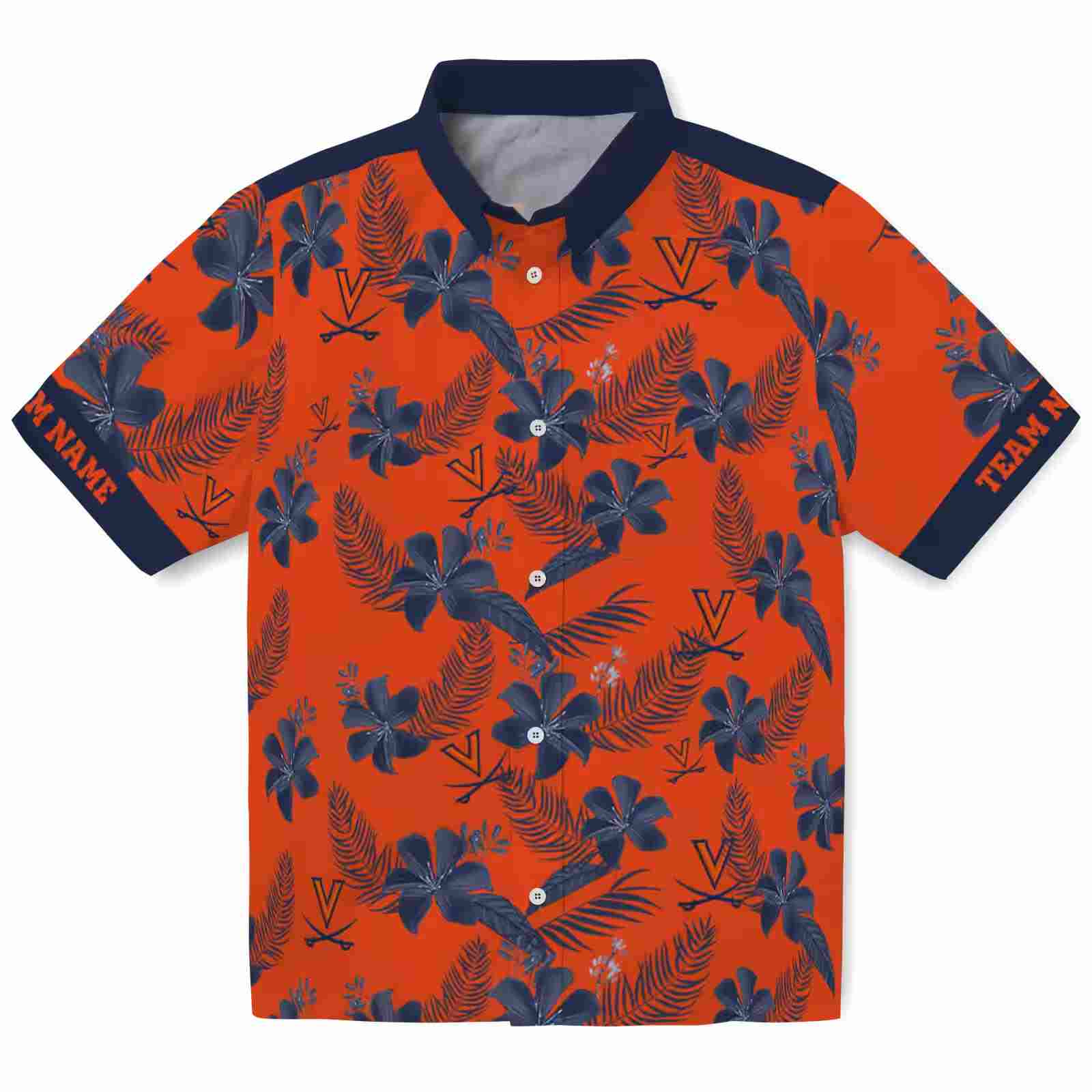 Personalized Virginia Cavaliers Botanical Print Orange Hawaiian Shirt