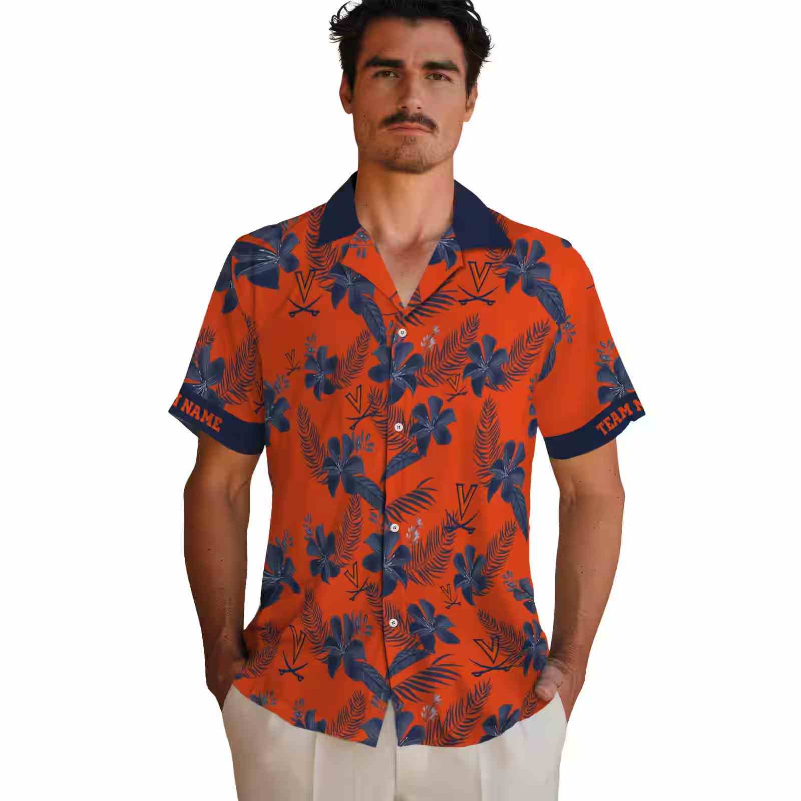 personalized virginia cavaliers botanical print orange hawaiian shirt fashion forward