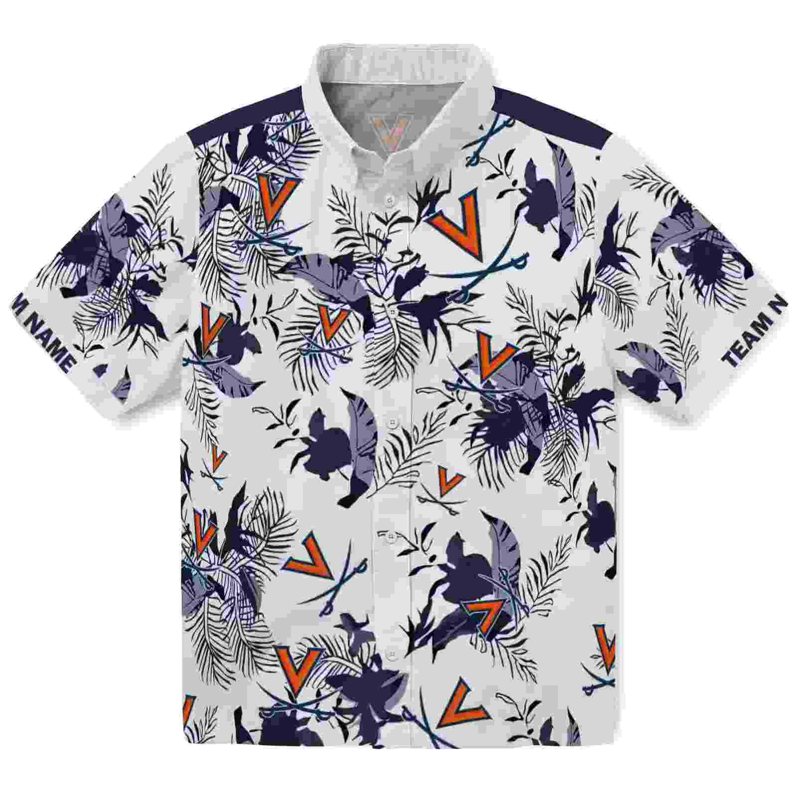 Personalized Virginia Cavaliers Botanical Theme Blue White Hawaiian Shirt