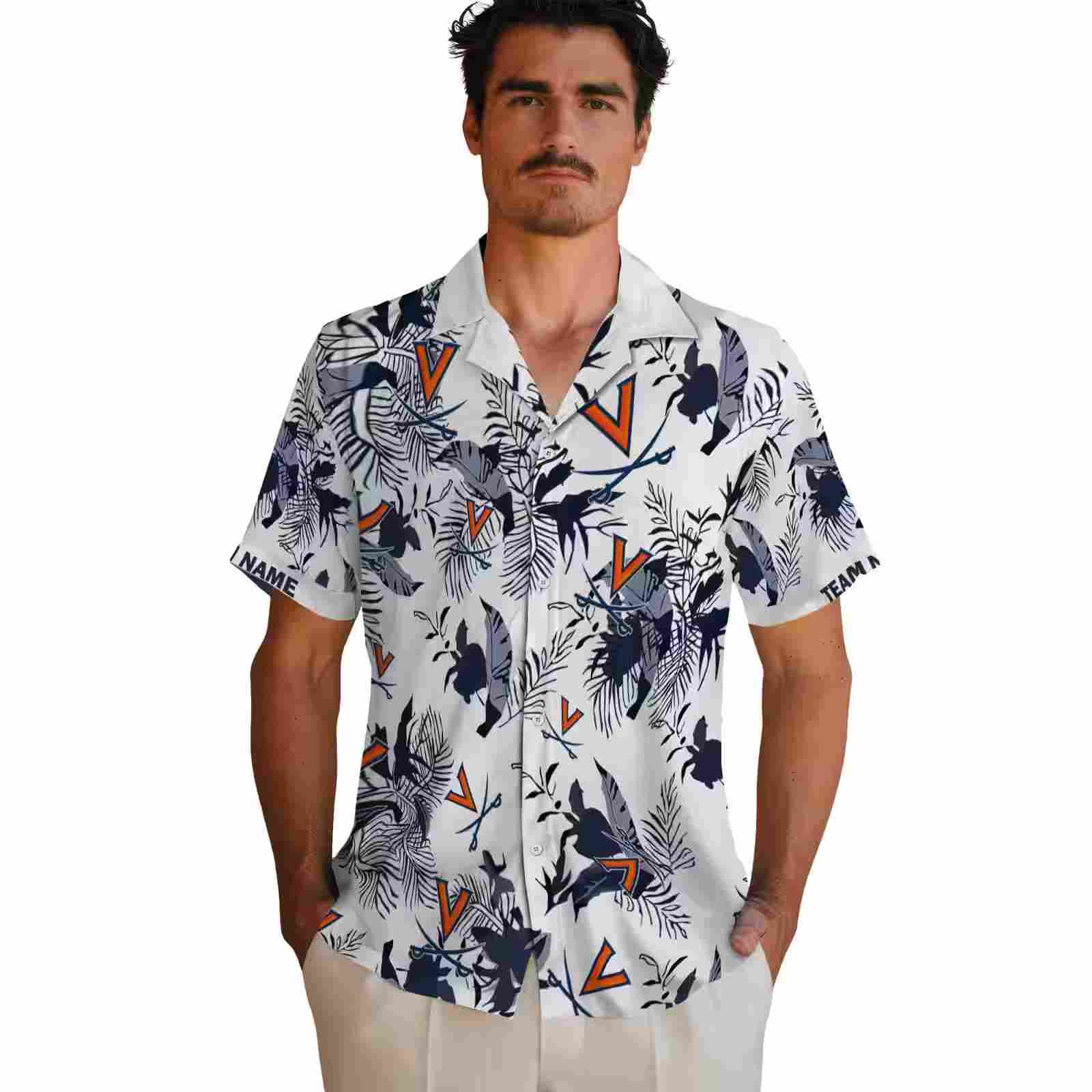 personalized virginia cavaliers botanical theme blue white hawaiian shirt fashion forward