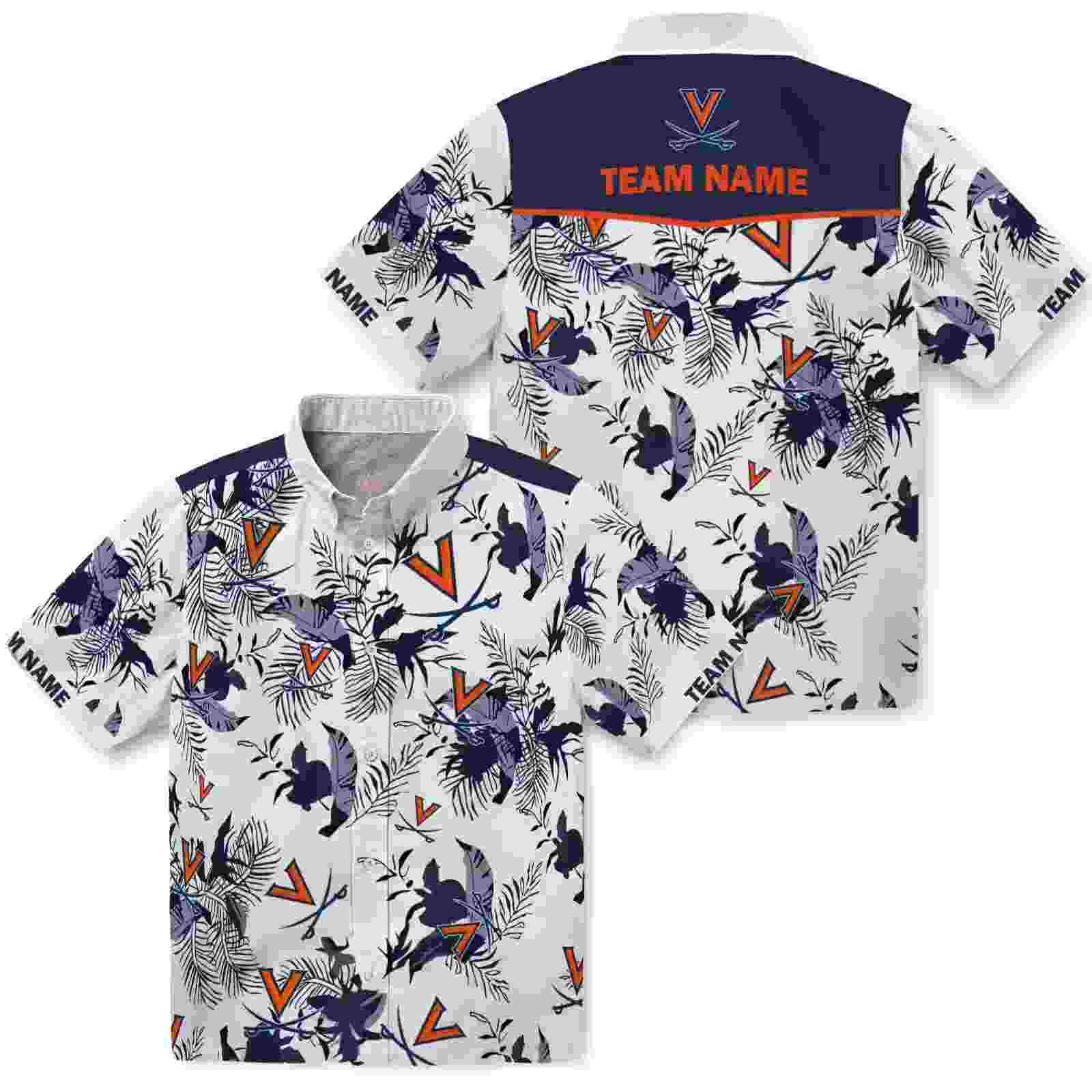 personalized virginia cavaliers botanical theme blue white hawaiian shirt high quality