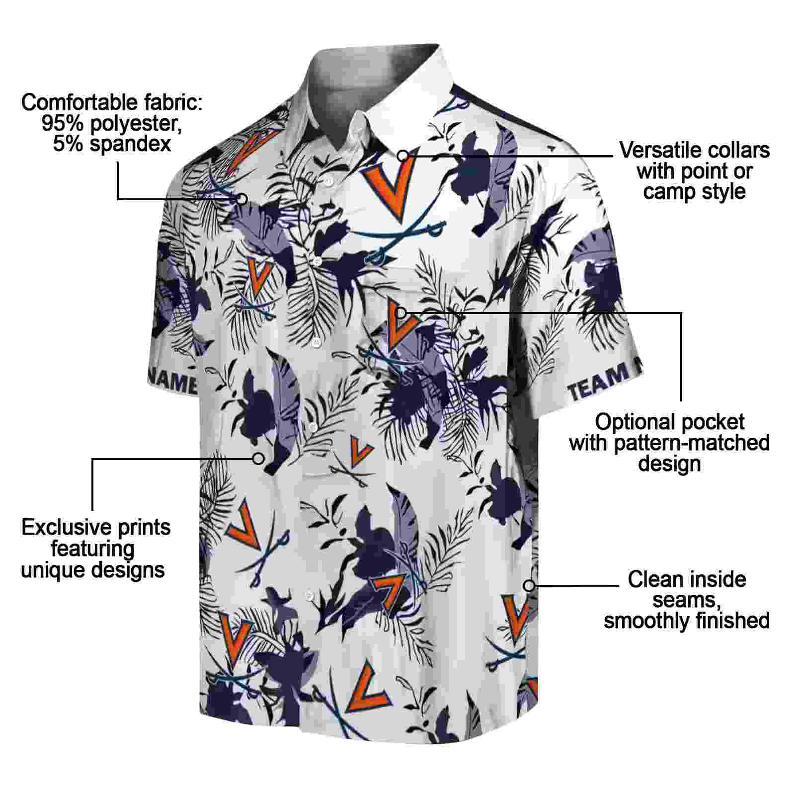 personalized virginia cavaliers botanical theme blue white hawaiian shirt new arrival