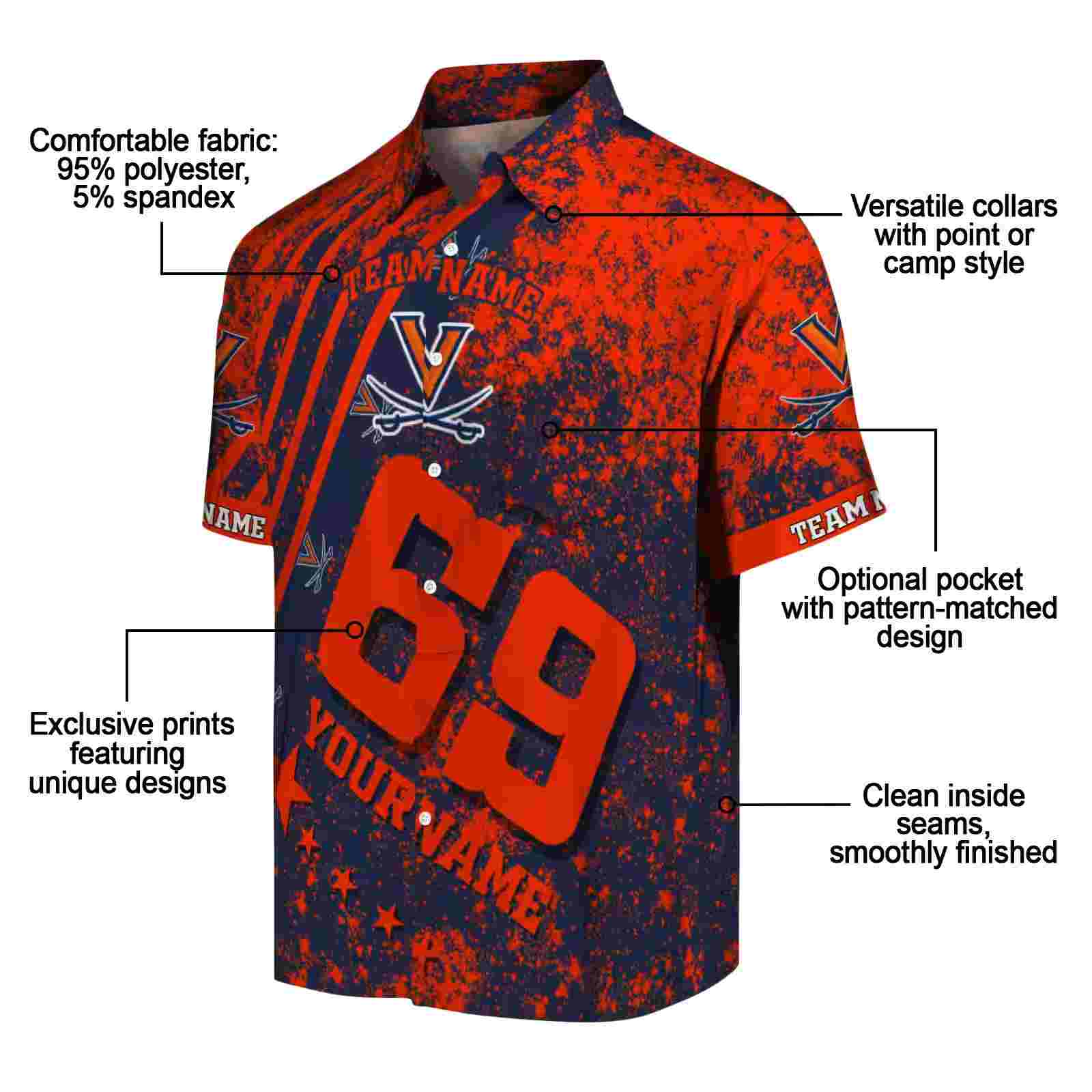 personalized virginia cavaliers star stripes blue hawaiian shirt new arrival