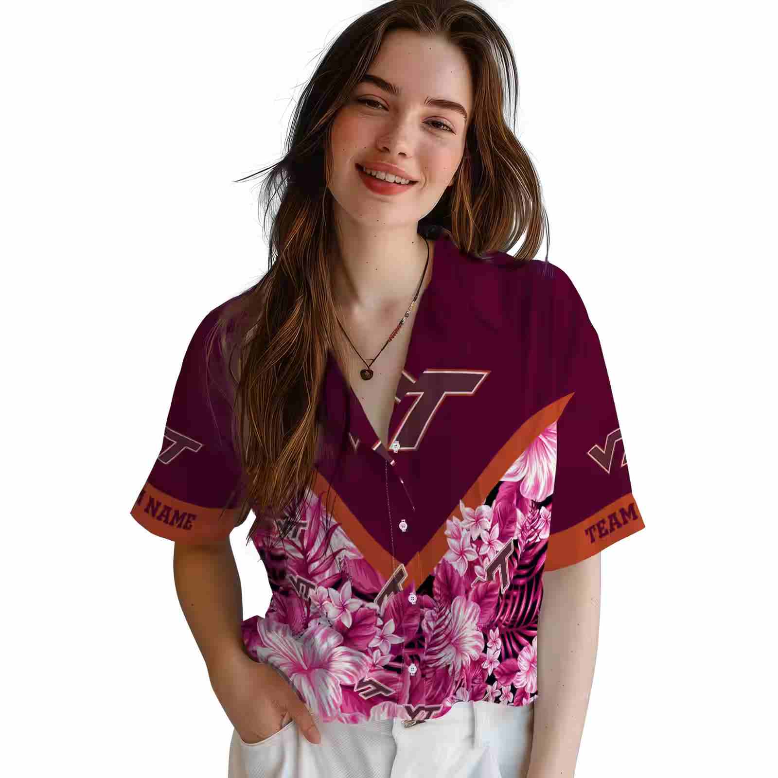 personalized virginia tech hokies floral chevron maroon hawaiian shirt latest model