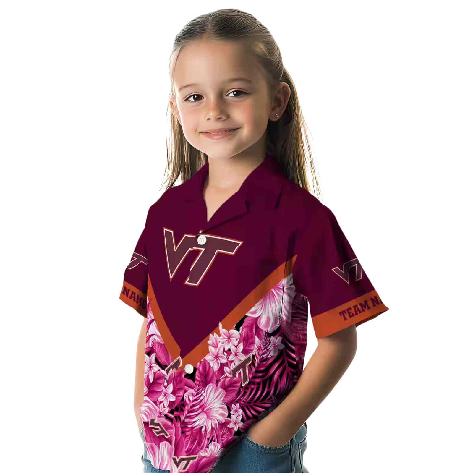 personalized virginia tech hokies floral chevron maroon hawaiian shirt premium grade