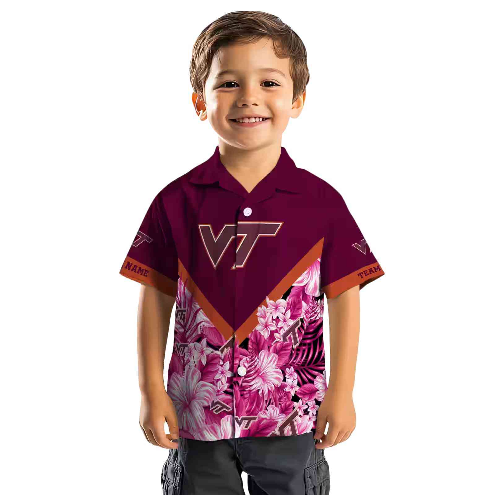 personalized virginia tech hokies floral chevron maroon hawaiian shirt top rated