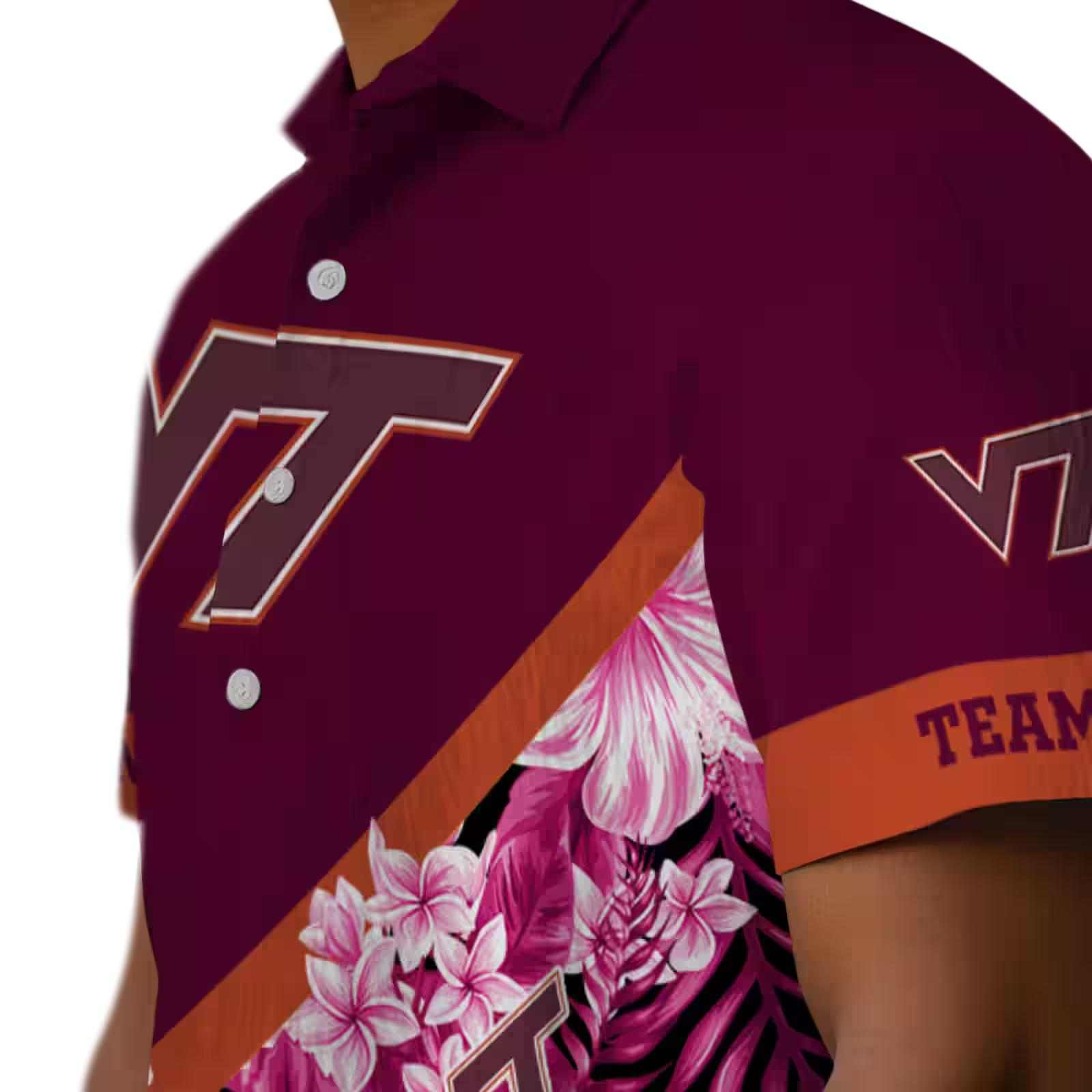 personalized virginia tech hokies floral chevron maroon hawaiian shirt trendy