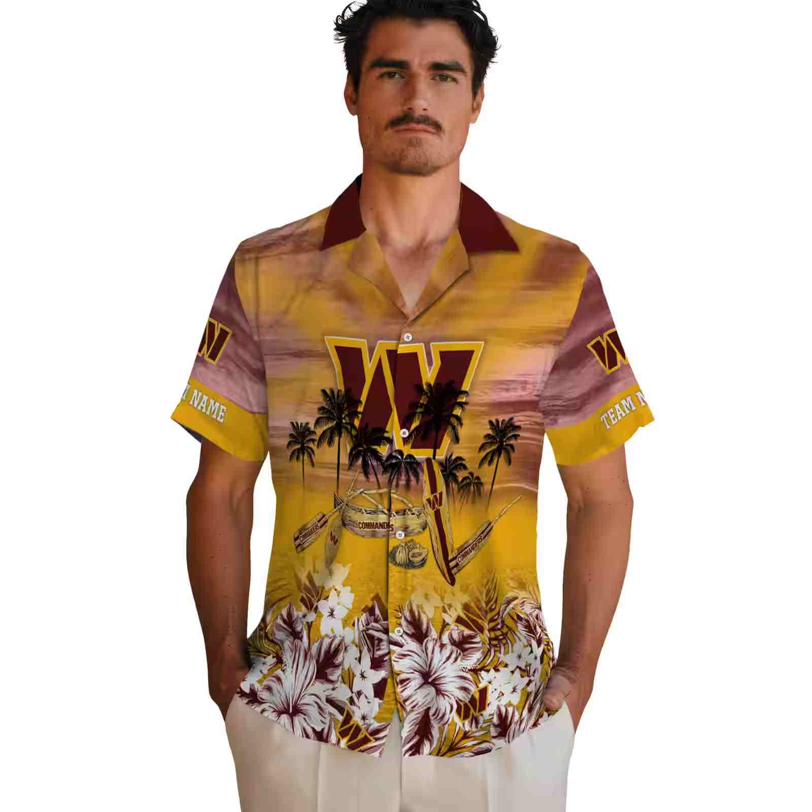 personalized washington commanders tropical canoe burgundy hawaiian shirt fashion forward