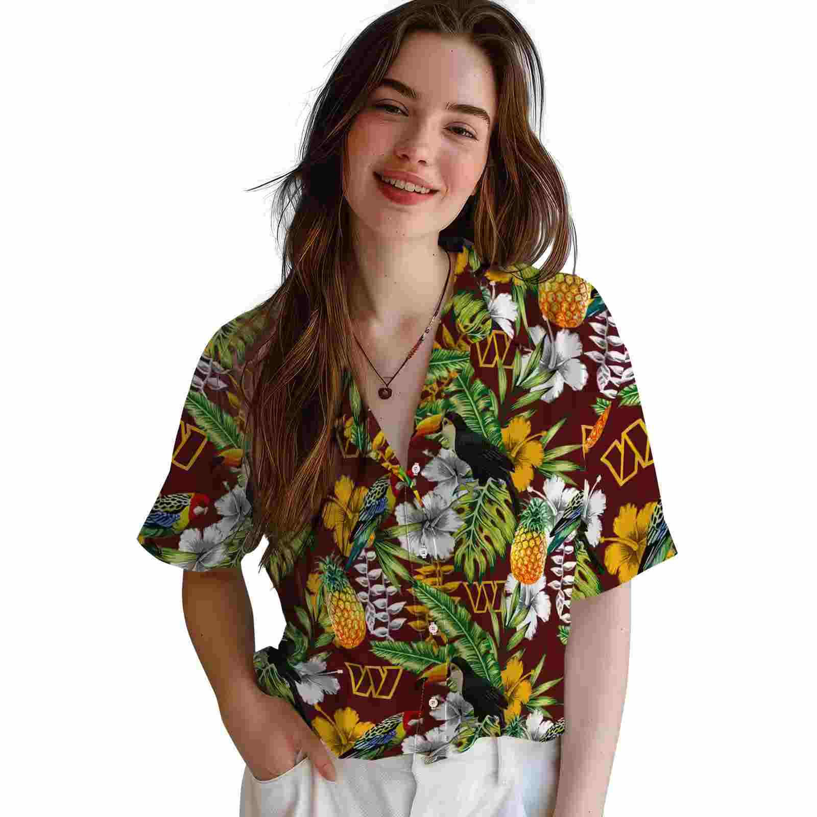 personalized washington commanders tropical toucan burgundy green hawaiian shirt latest model