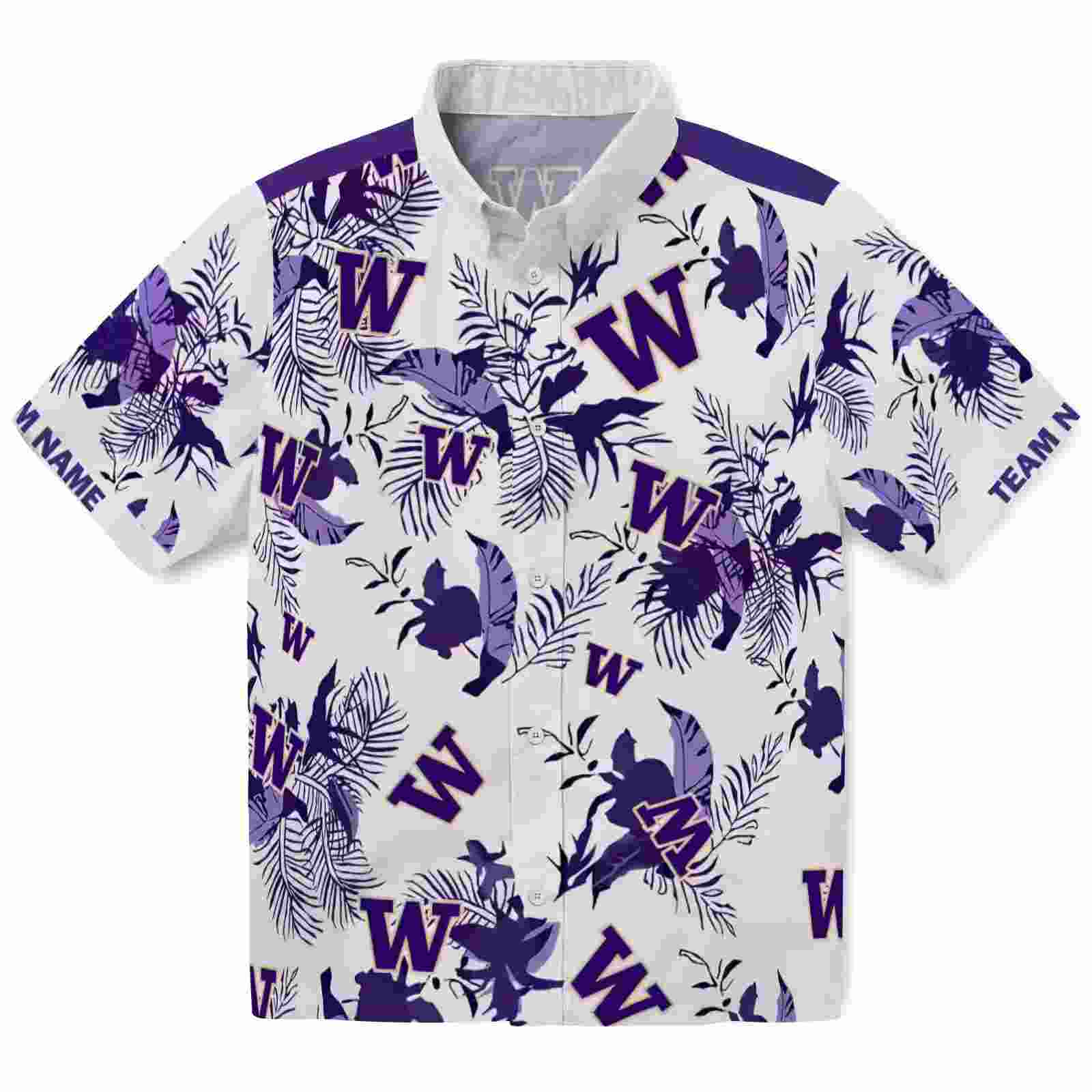 Personalized Washington Huskies Botanical Theme Purple White Hawaiian Shirt