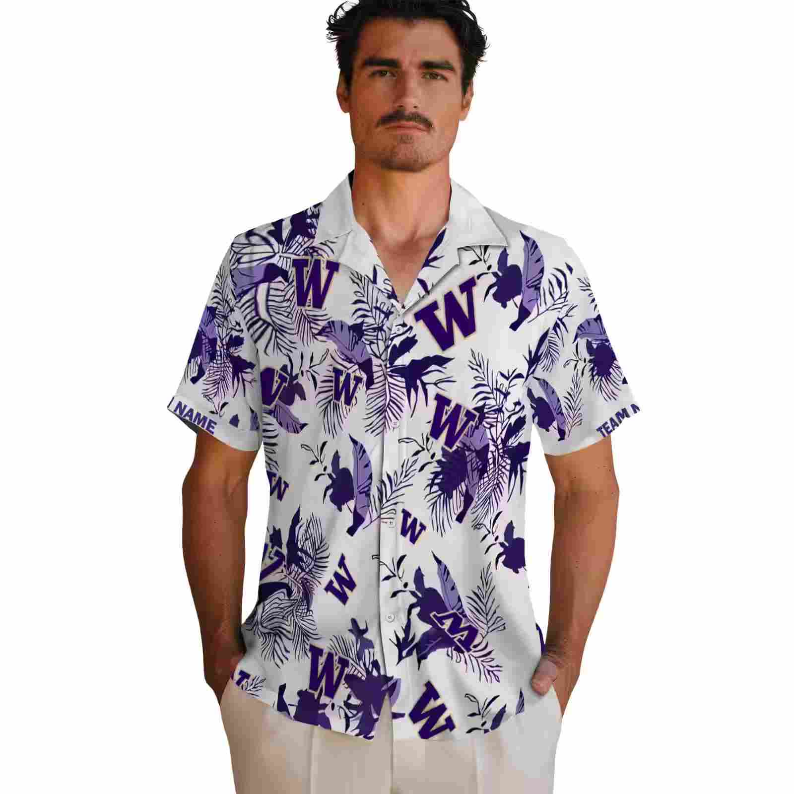 personalized washington huskies botanical theme purple white hawaiian shirt fashion forward