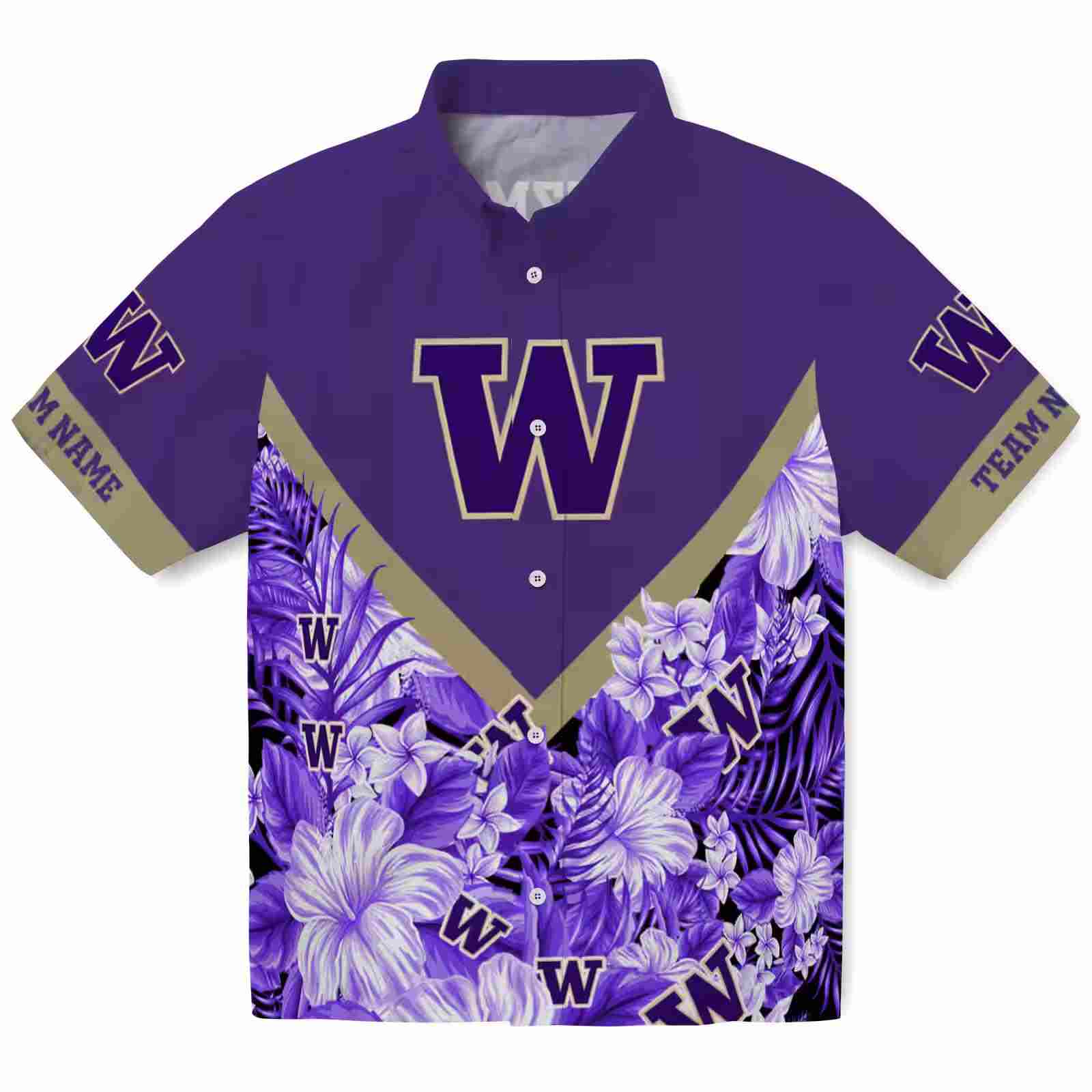 Personalized Washington Huskies Floral Chevron Purple Hawaiian Shirt