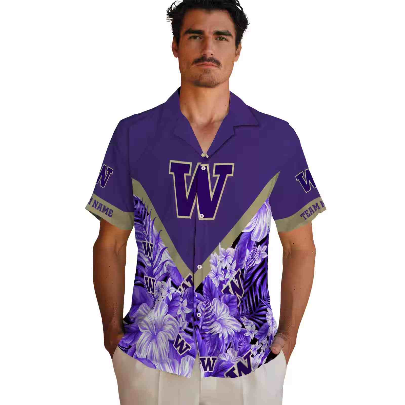 personalized washington huskies floral chevron purple hawaiian shirt fashion forward