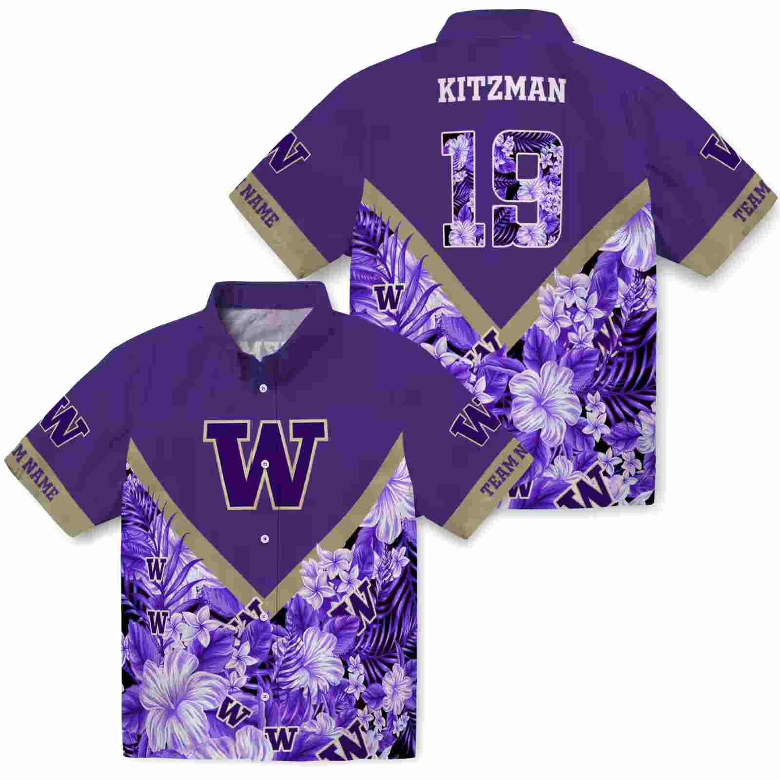 personalized washington huskies floral chevron purple hawaiian shirt high quality