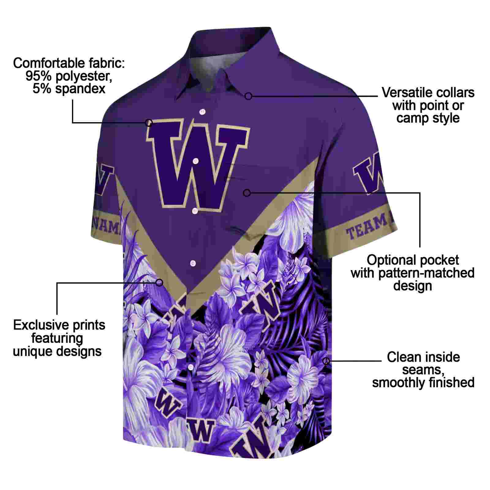 personalized washington huskies floral chevron purple hawaiian shirt new arrival