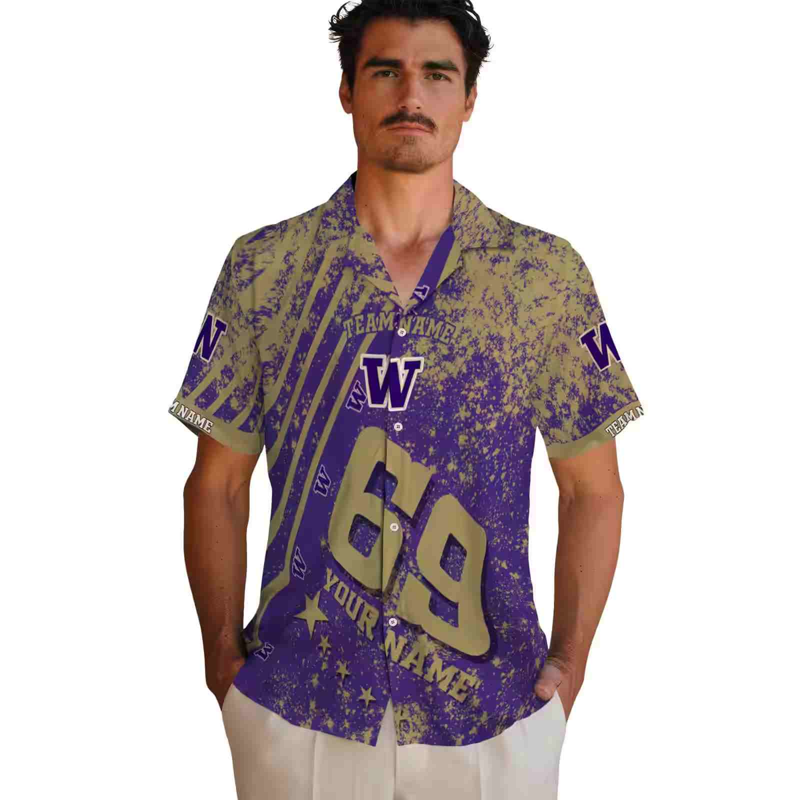 personalized washington huskies star stripes purple hawaiian shirt fashion forward