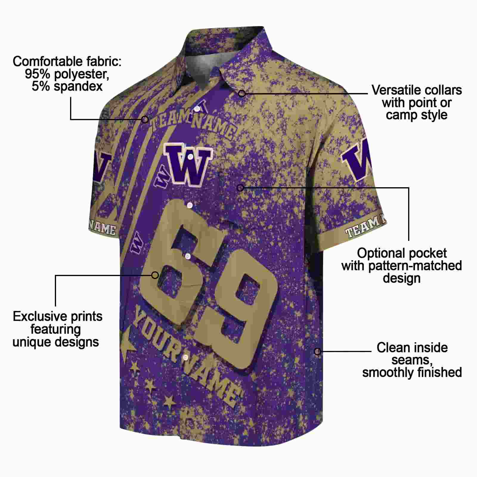 personalized washington huskies star stripes purple hawaiian shirt new arrival