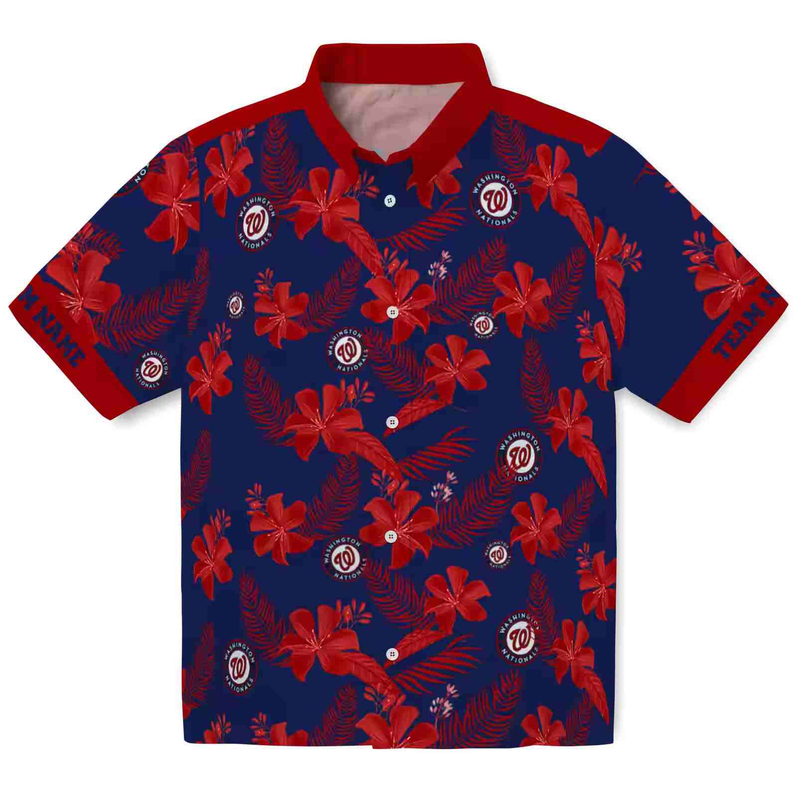 Personalized Washington Nationals Botanical Print Blue Hawaiian Shirt