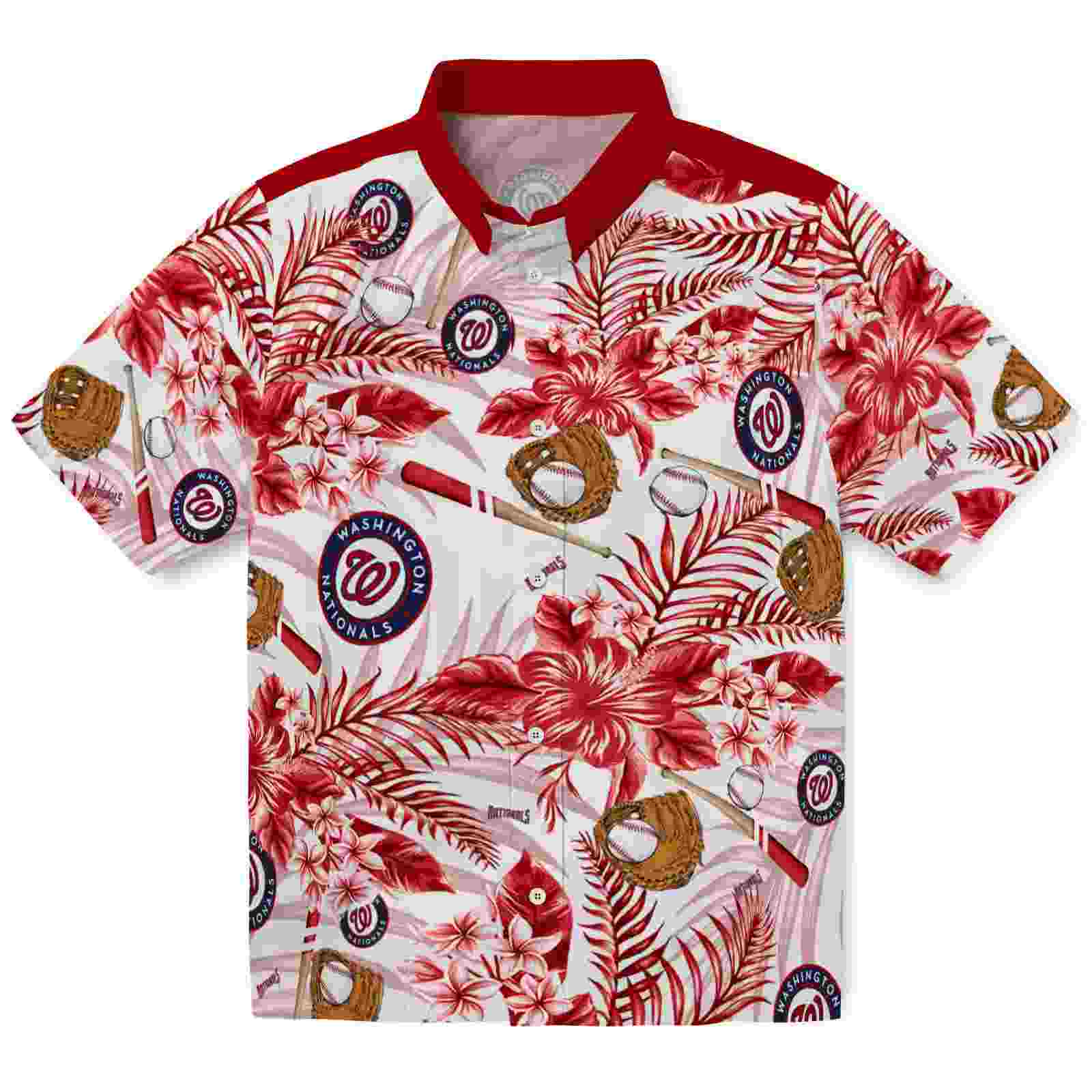 Personalized Washington Nationals Floral Baseball Red White Hawaiian Shirt