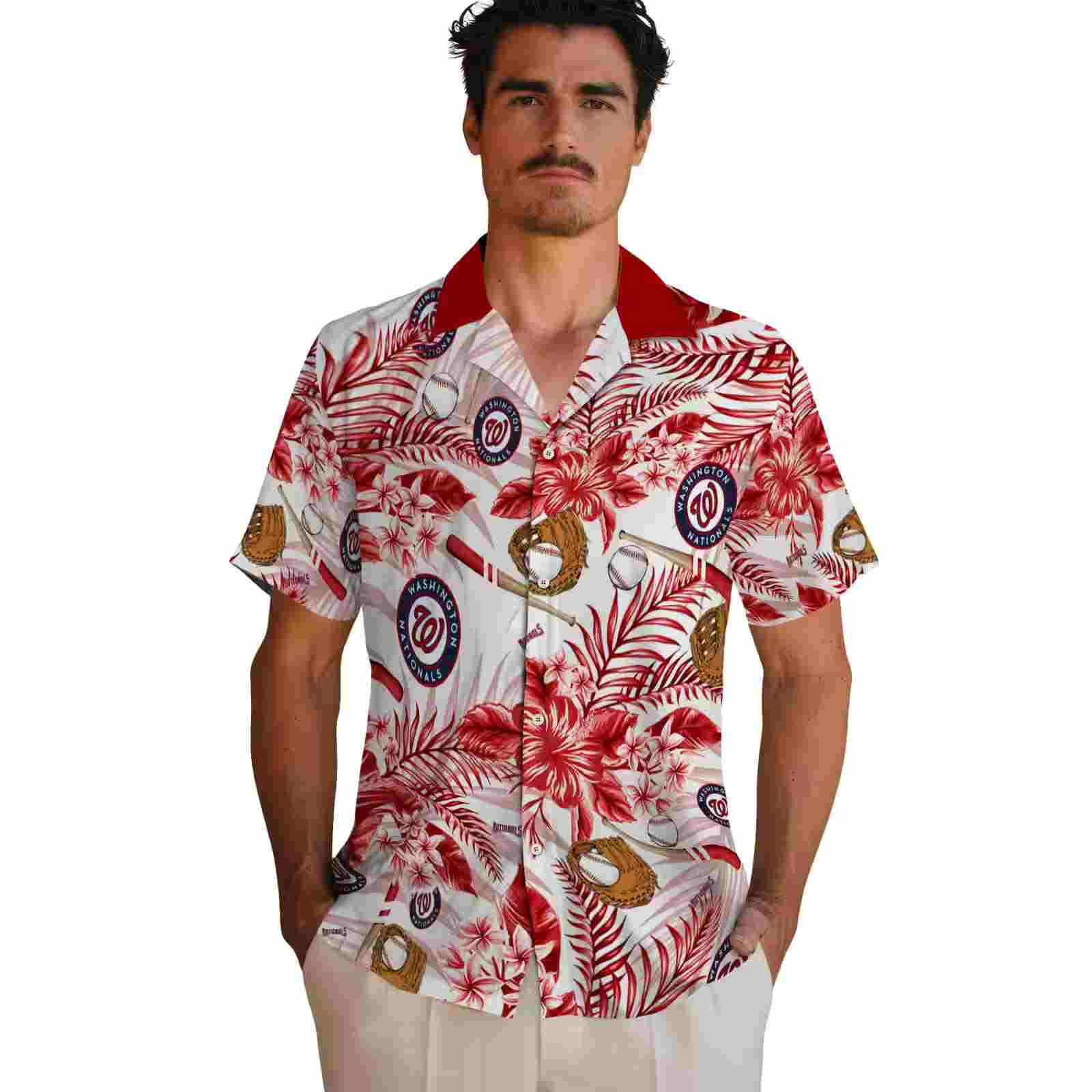 personalized washington nationals floral baseball red white hawaiian shirt fashion forward