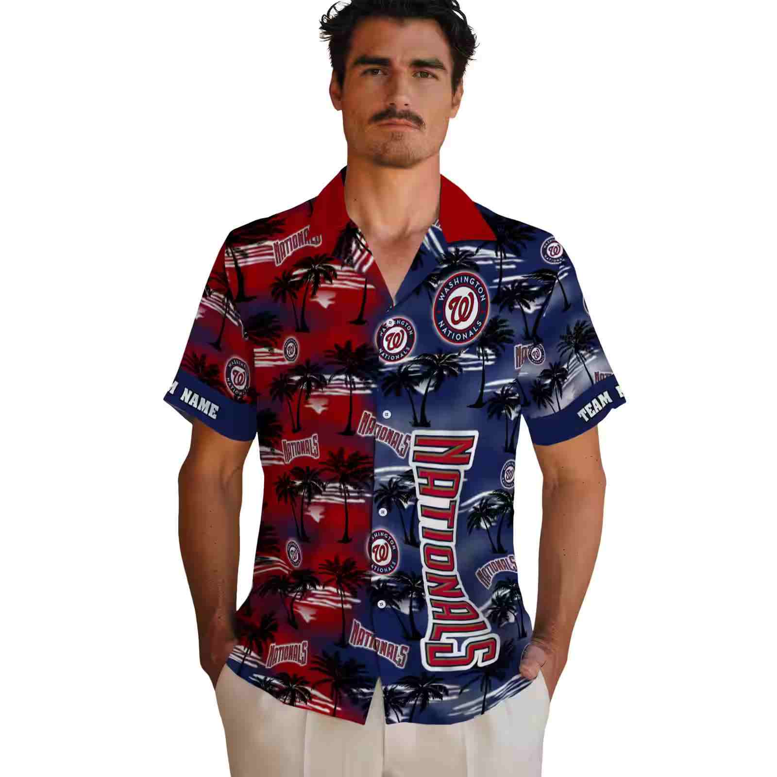 personalized washington nationals palm silhouettes red hawaiian shirt fashion forward