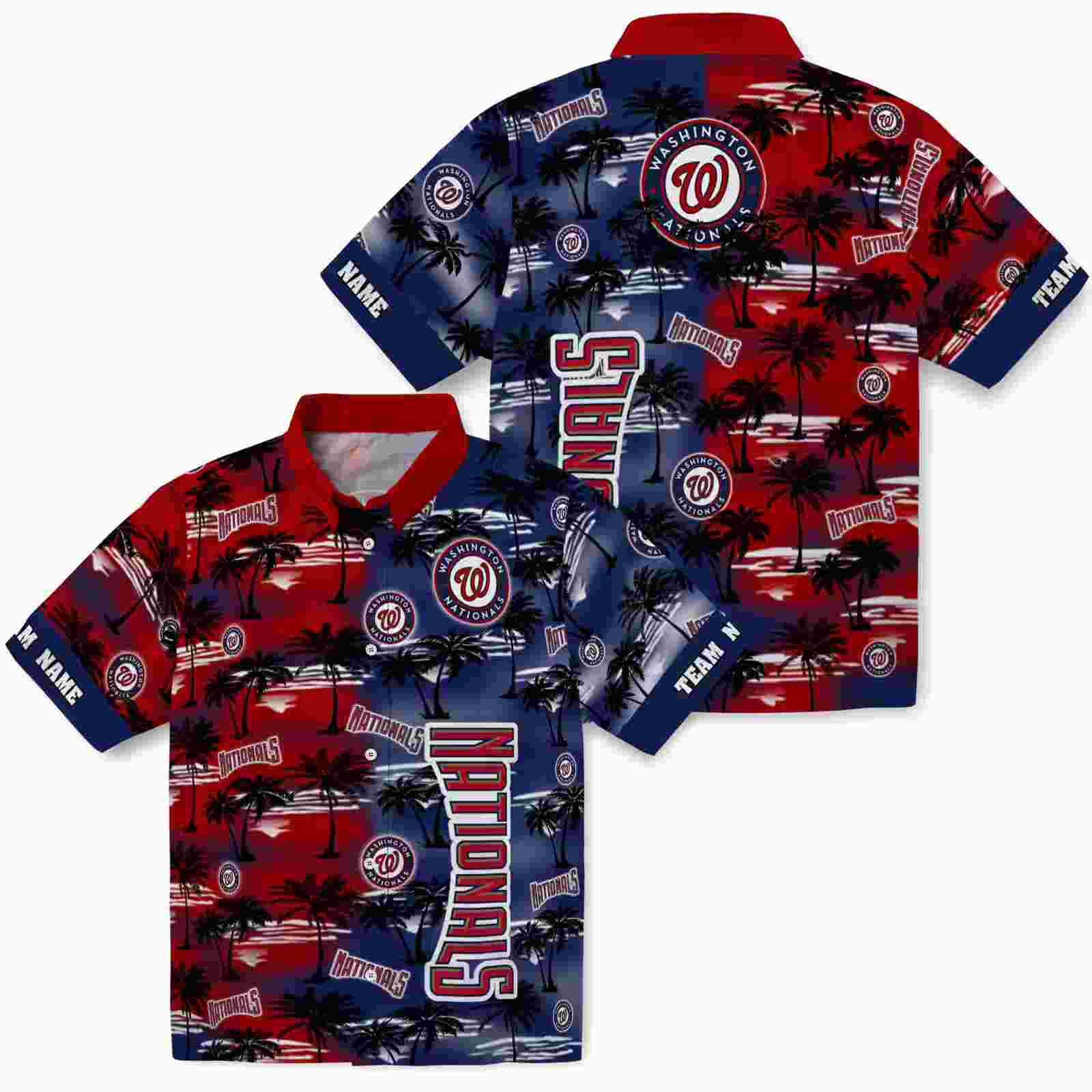 personalized washington nationals palm silhouettes red hawaiian shirt high quality