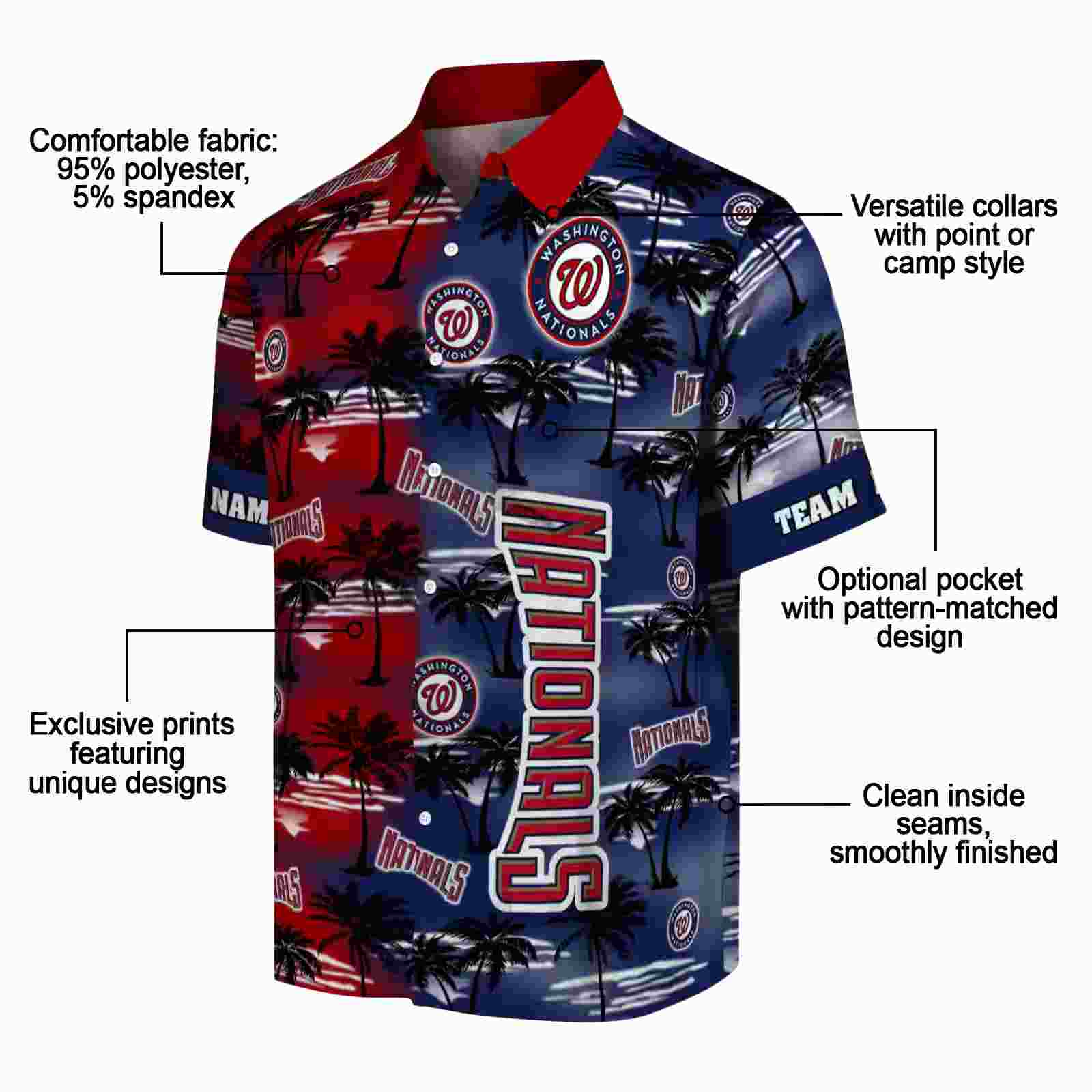 personalized washington nationals palm silhouettes red hawaiian shirt new arrival