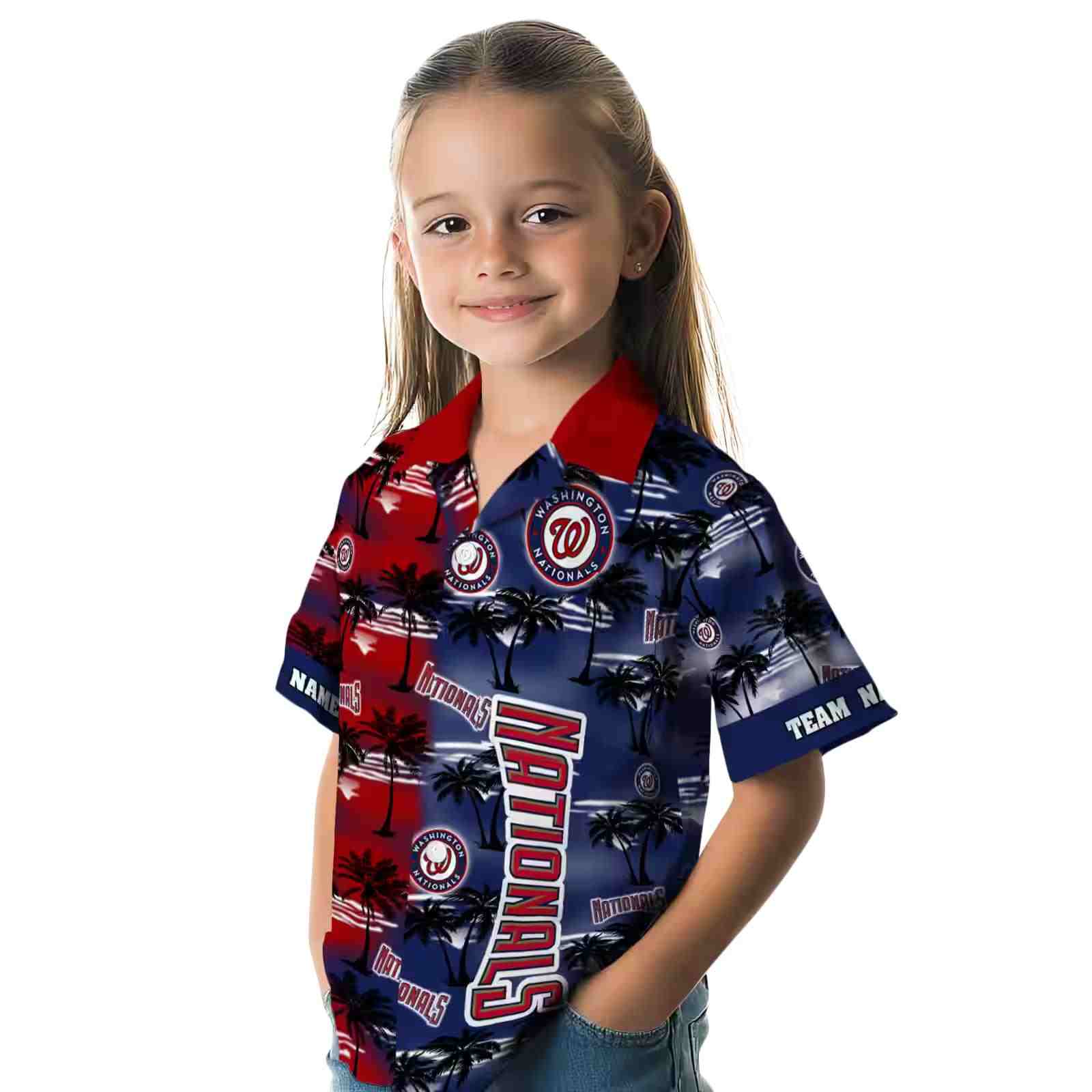 personalized washington nationals palm silhouettes red hawaiian shirt premium grade