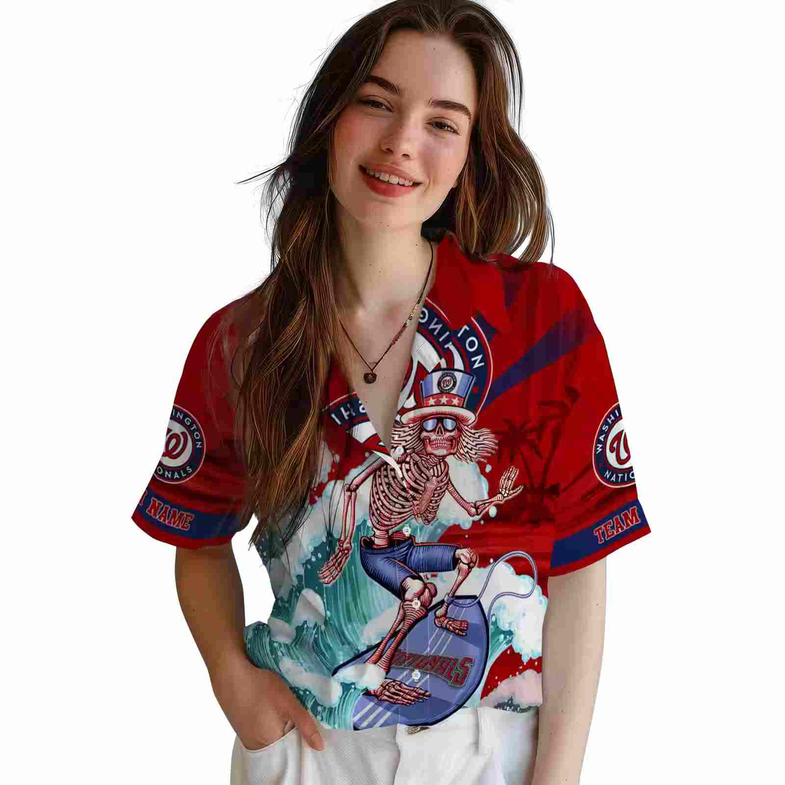 personalized washington nationals surfing skeleton red blue hawaiian shirt latest model